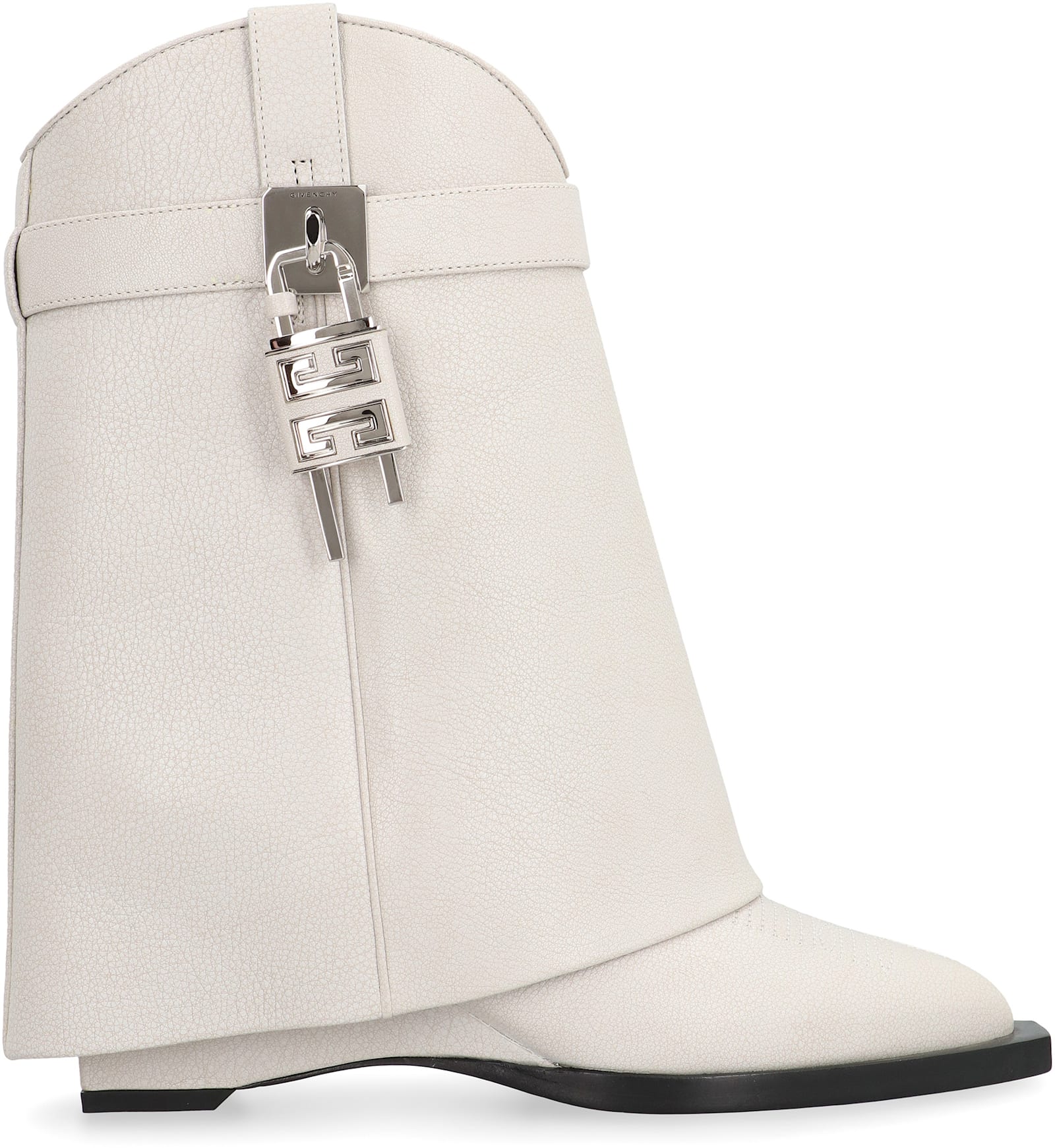 Givenchy Shark Lock Cowboy Leather Ankle Boots In White