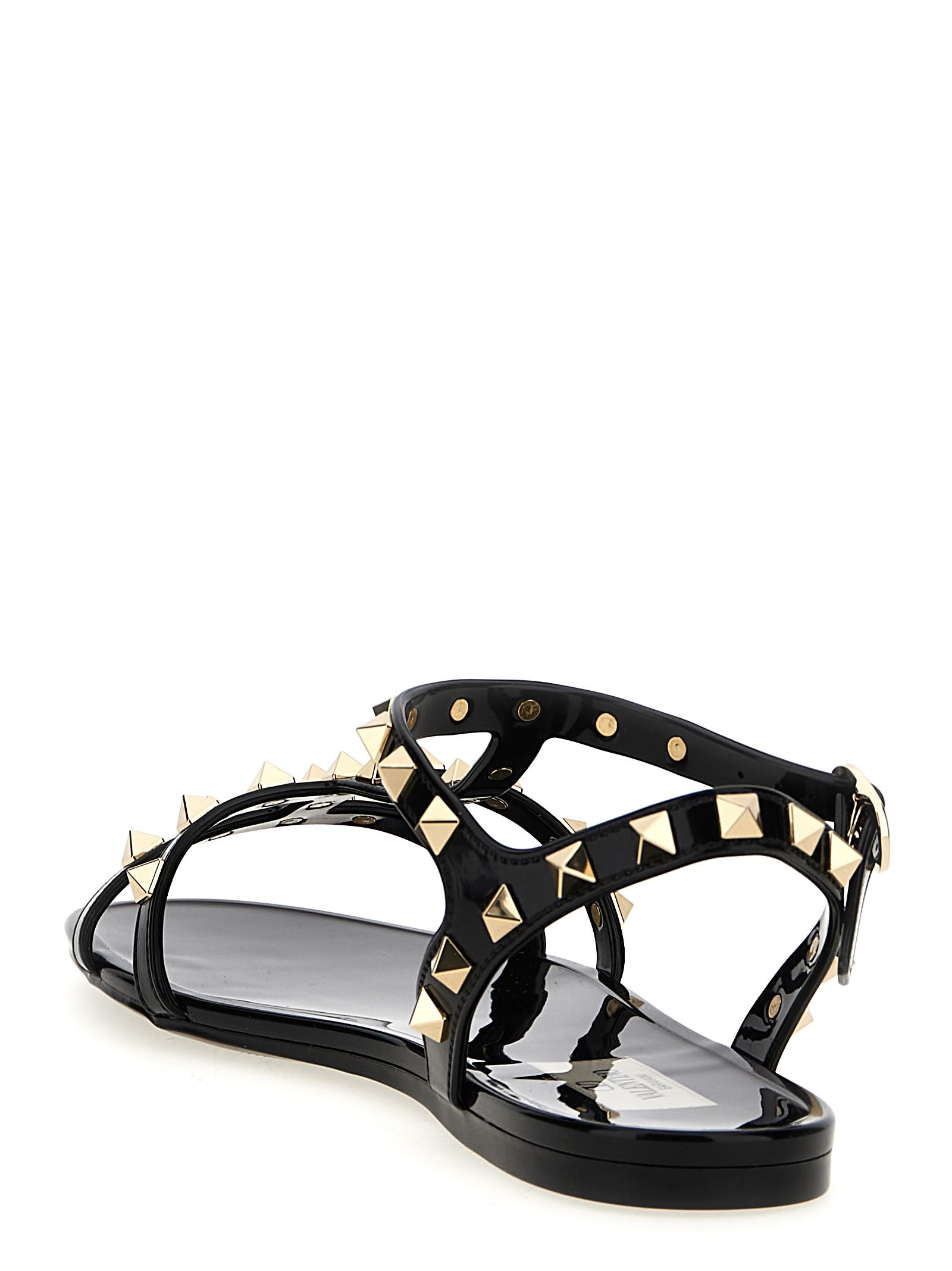 Valentino Rockstud Flat Sole Open Toe Sandals In Black
