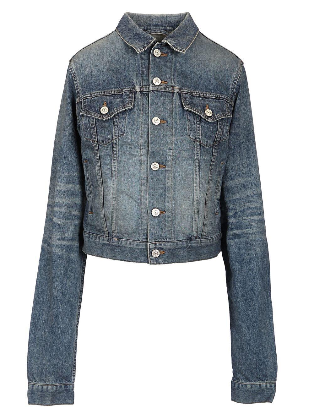BALENCIAGA COLLARED BUTTON-UP DENIM JACKET 