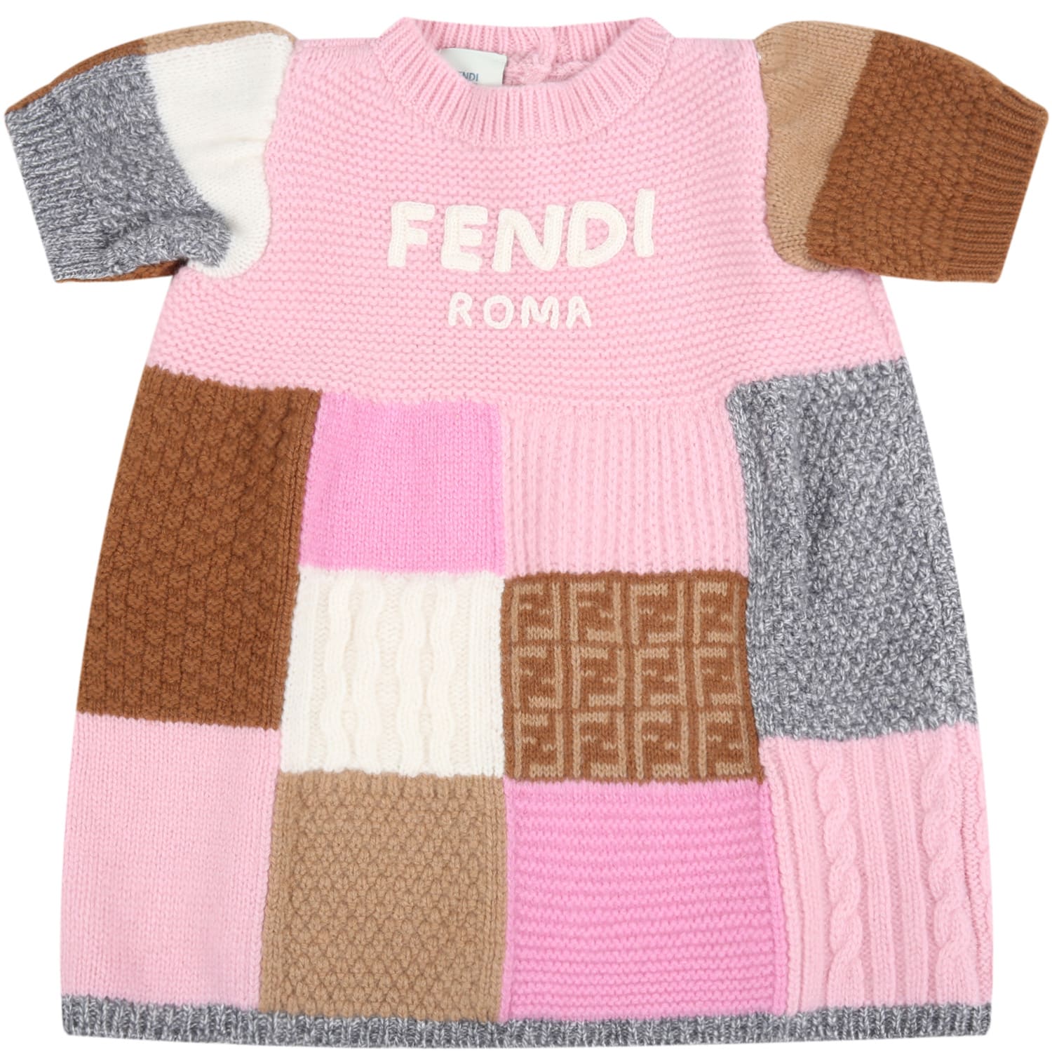 Fendi Multicolor Dress For Baby Girl With Logo