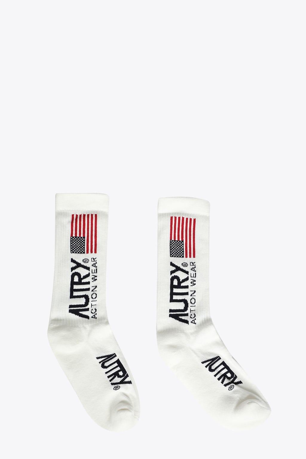 Autry Socks Iconic Unisex Logo White ribbed cotton socks with logo
