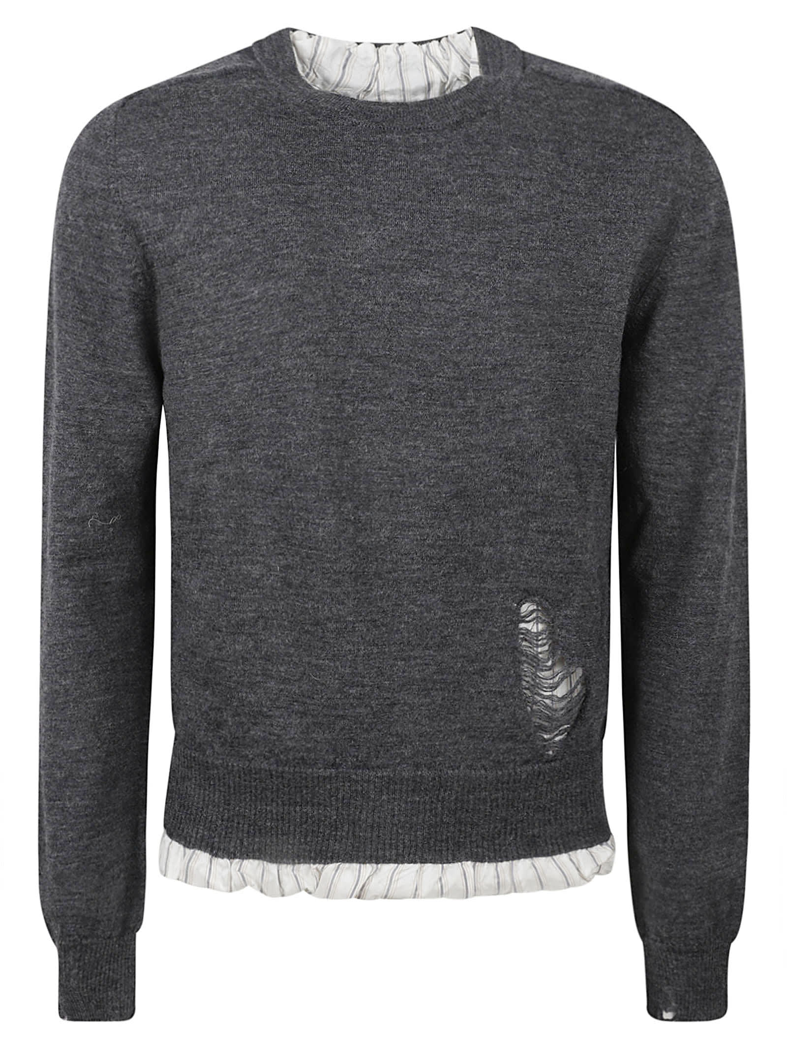 Maison Margiela Distressed Rib Sweatshirt In Dark Grey