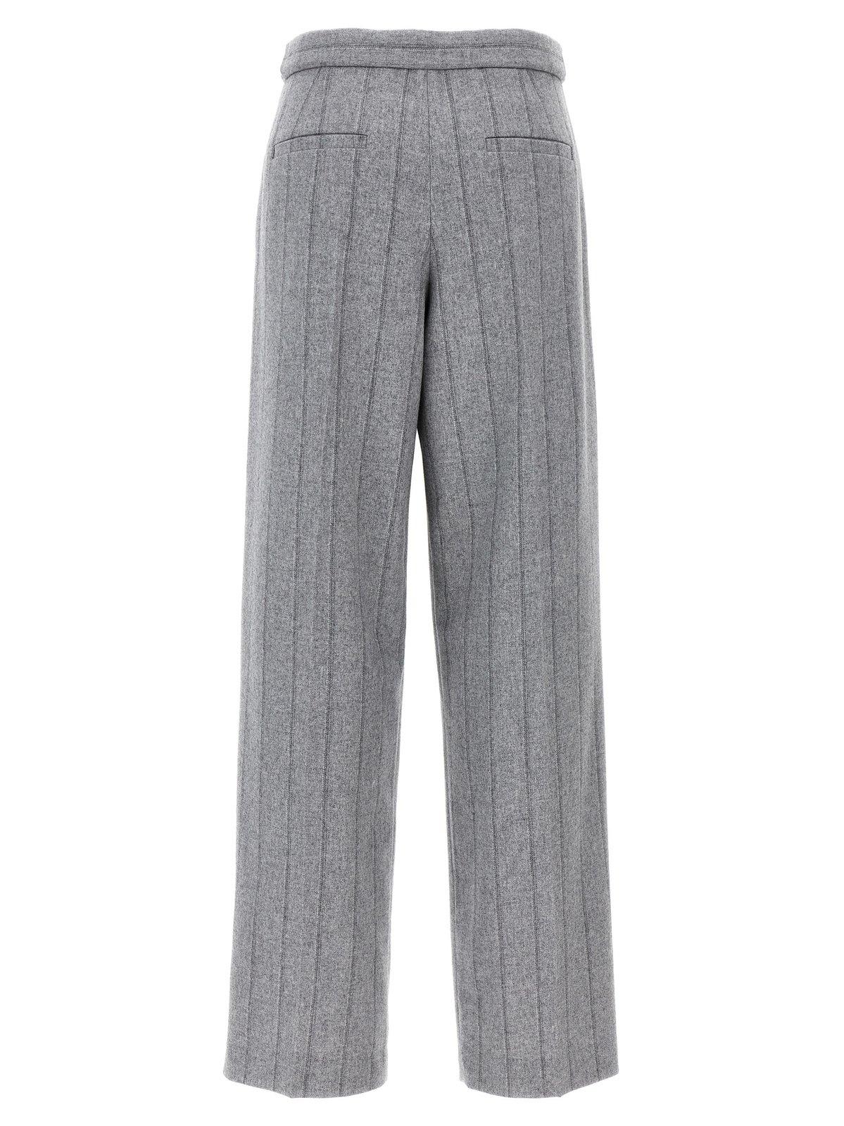 Shop Brunello Cucinelli Pleat-detailed Straight-leg Striped Trousers In Grey Chiaro