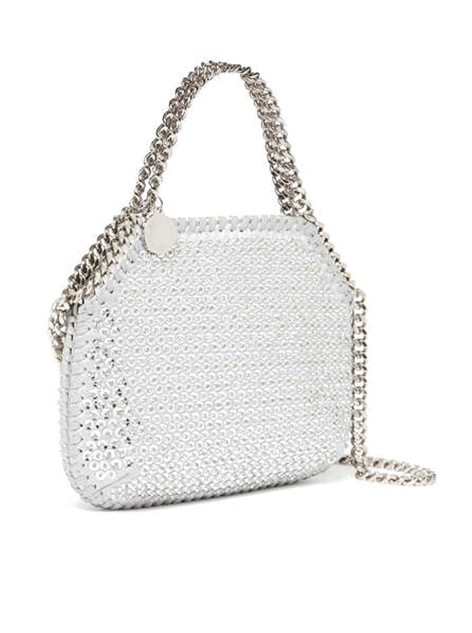 Shop Stella Mccartney Mini Shoulder Bag All Over Beads & Eco Sequins Embroidery In Silver
