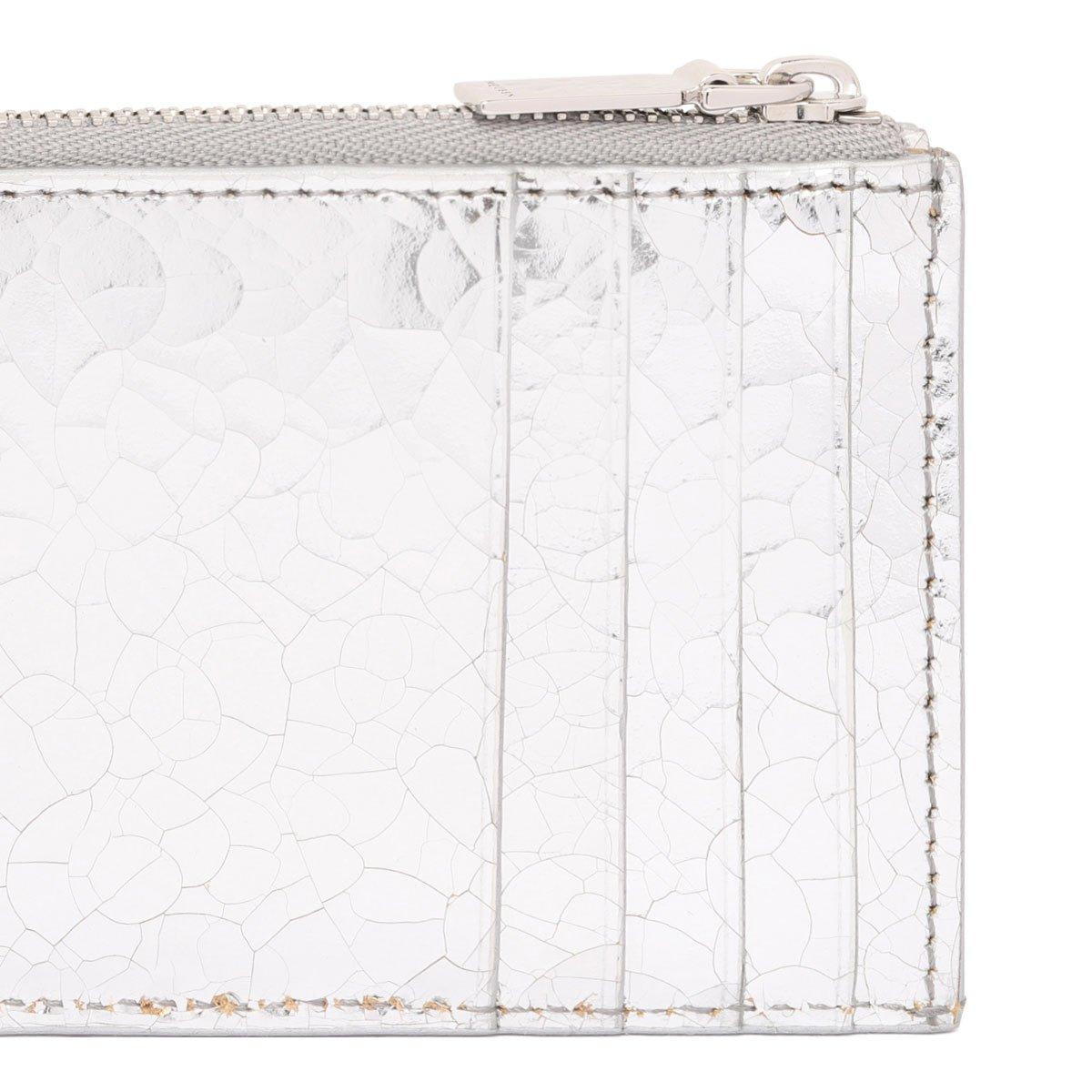 Alexander Mcqueen Leather Zip-up Sling Card Holder In Silver
