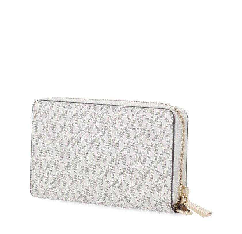 Shop Michael Kors Monogram-print Zipped Wallet In Vanilla