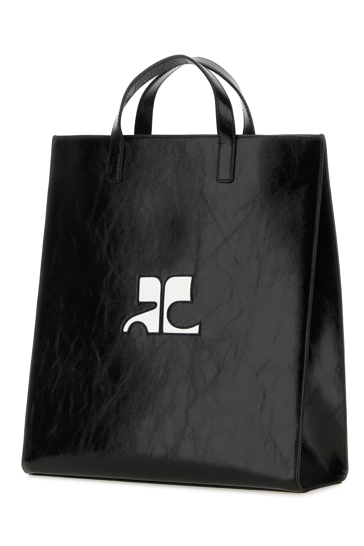 Shop Courrèges Black Leather Heritage Shopping Bag