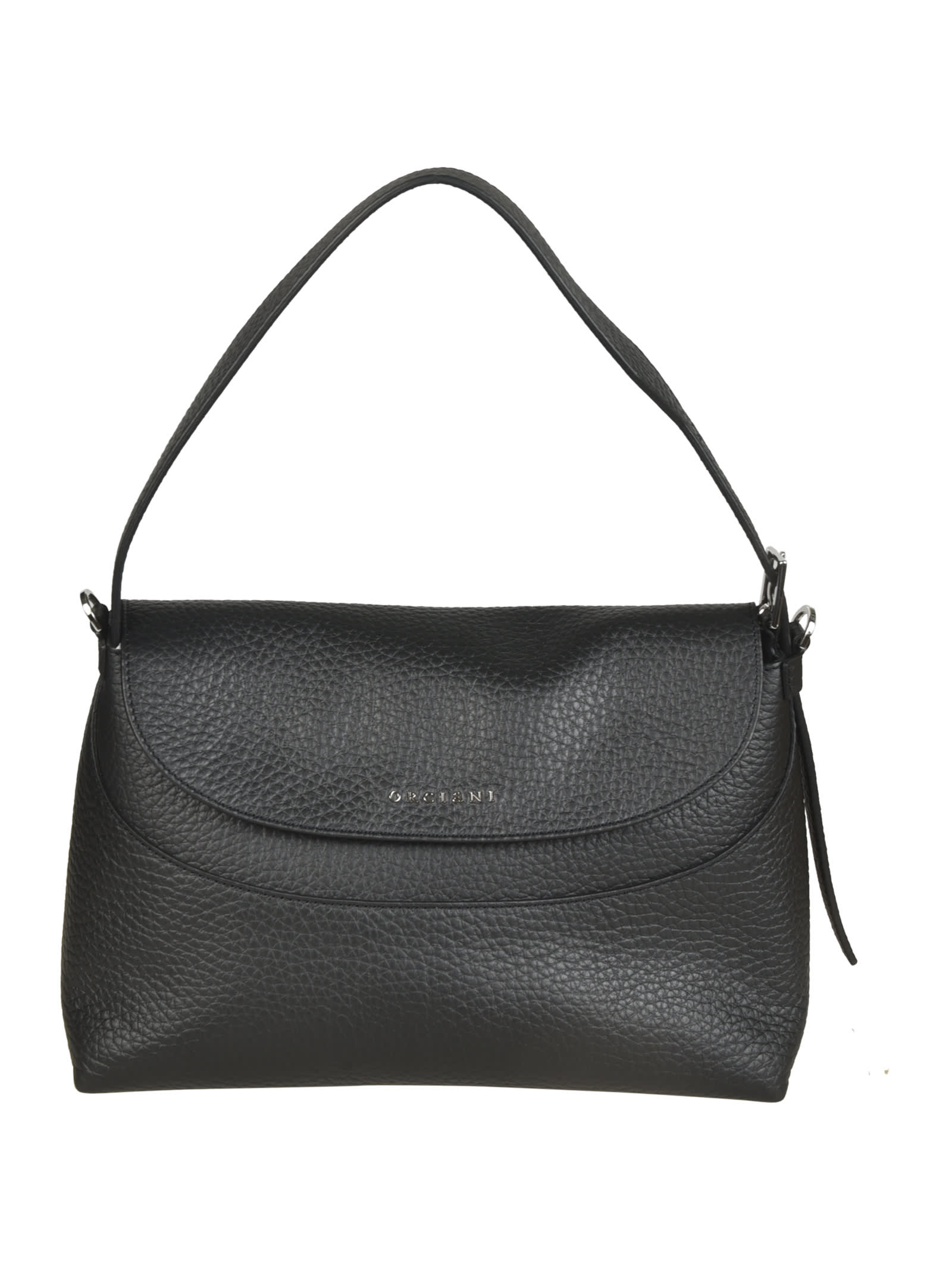 Shop Orciani Flap Logo Shoulder Bag In Black