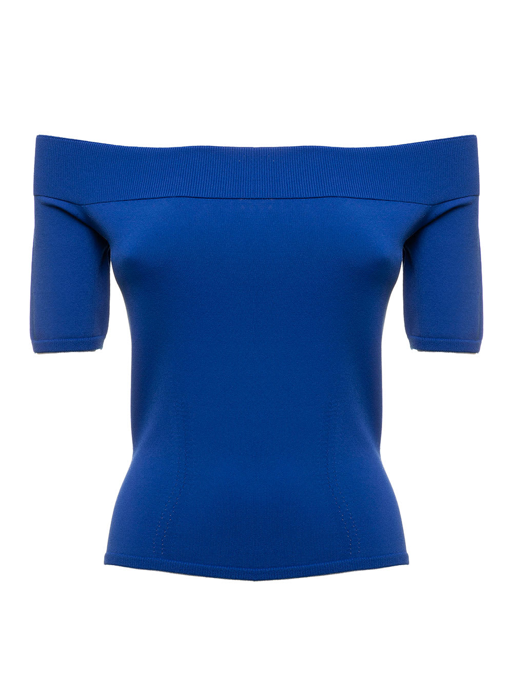 ALEXANDER MCQUEEN BLUE STRETCH VISCOSE OFF SHOULDERS TOP WOMAN