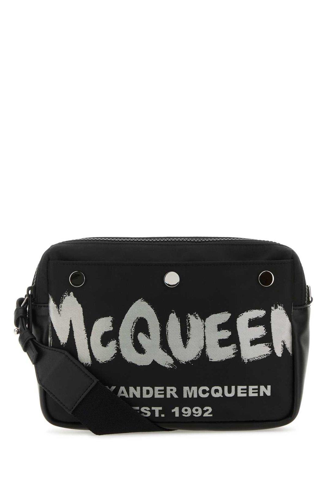 Shop Alexander Mcqueen Logo Printed Zipped Camera Bag In Black