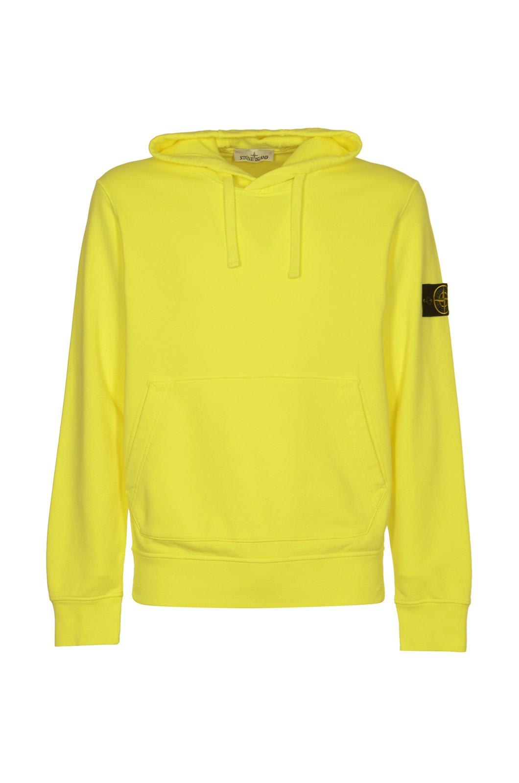 Shop Stone Island Logo Patched Plain Hoodie In Fluorescent Yellow