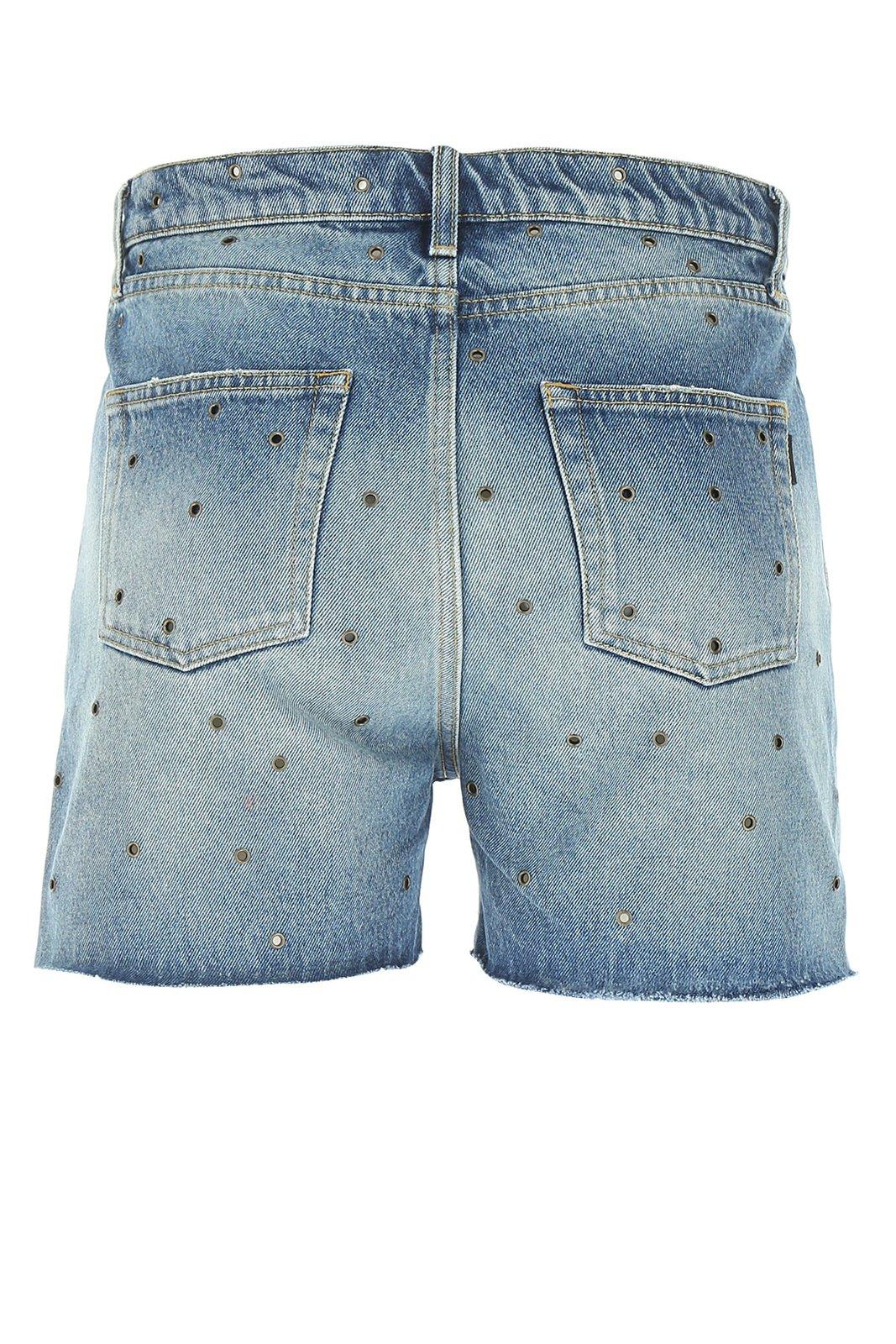 Saint Laurent Studded Denim Shorts In Azure
