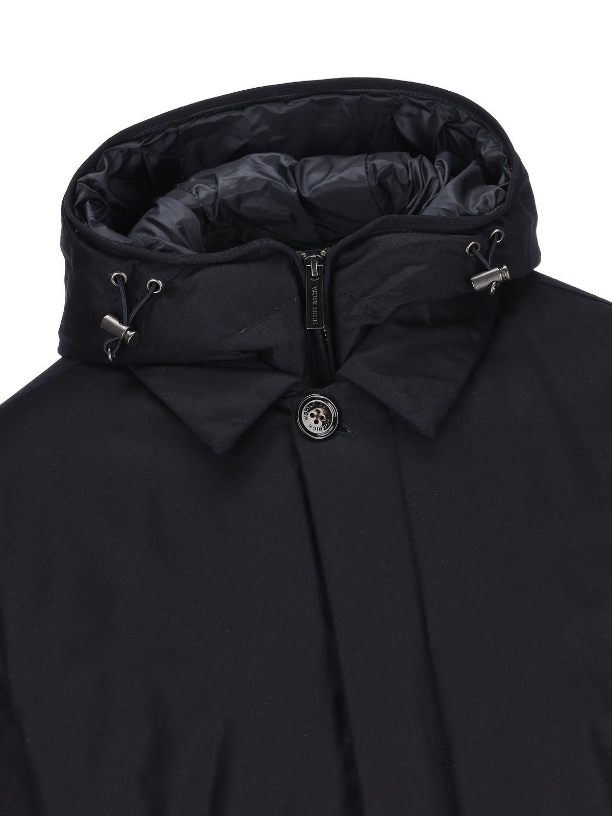 Shop Woolrich Buttoned Hooded Coat In Melton Blue