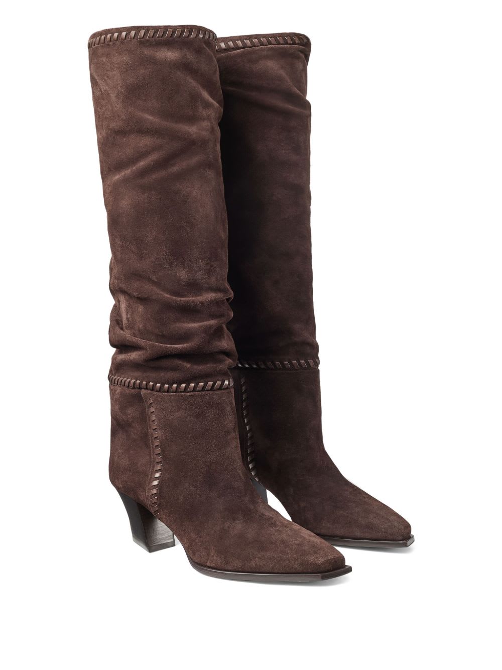 Jimmy Choo Hart Stitch 60 Suede Knee-high Boots In Brown