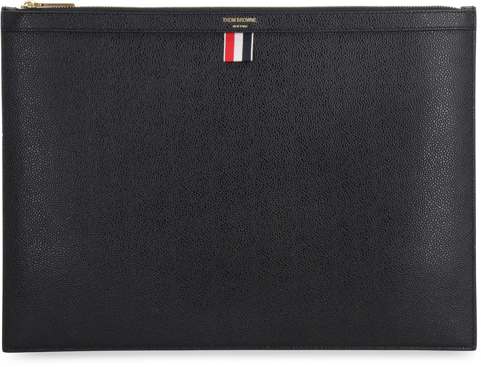Shop Thom Browne Logo Detail Flat Leather Pouch In Black