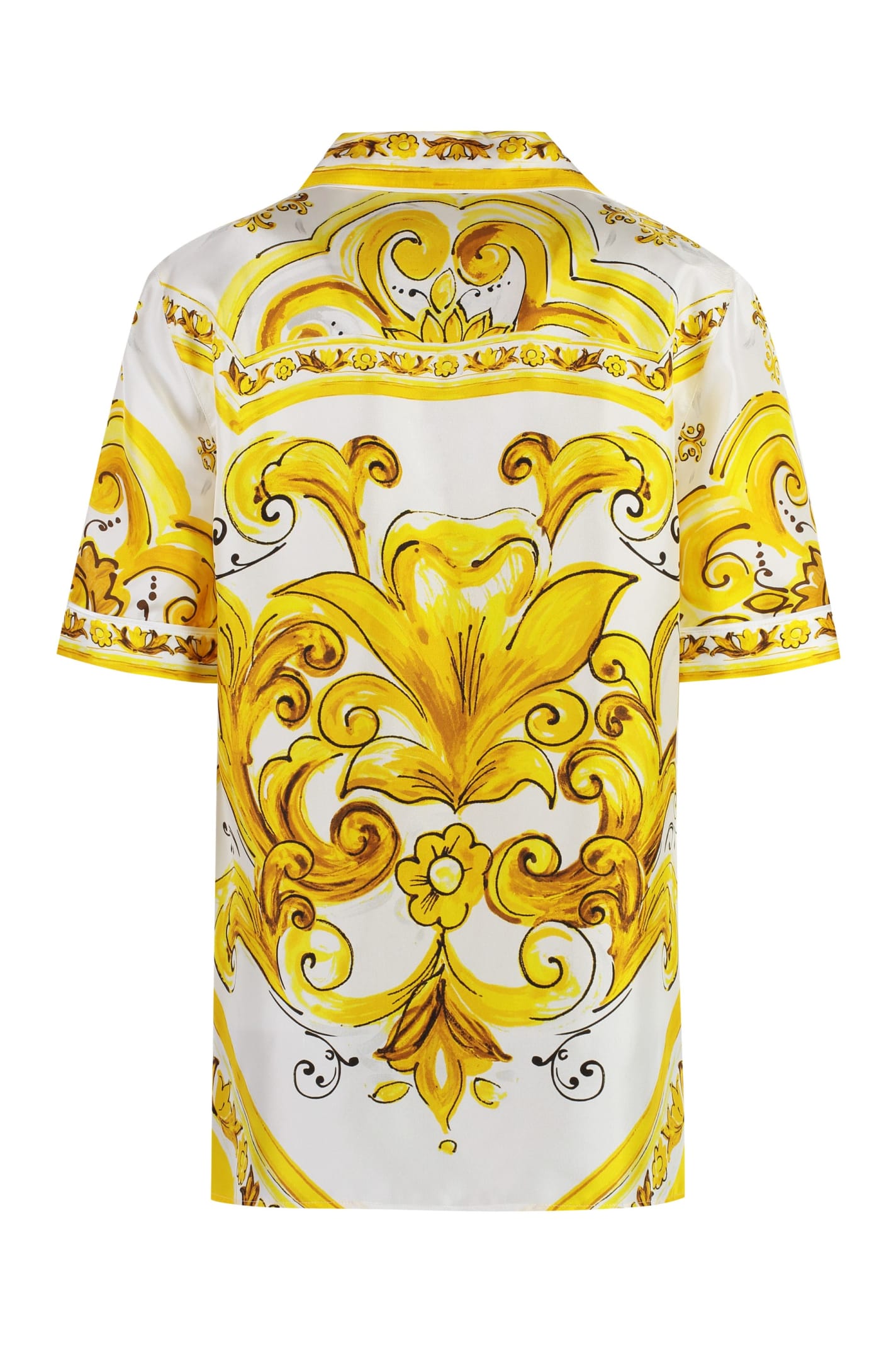 Shop Dolce & Gabbana Printed Silk Shirt In Mix Maiolica Giallo