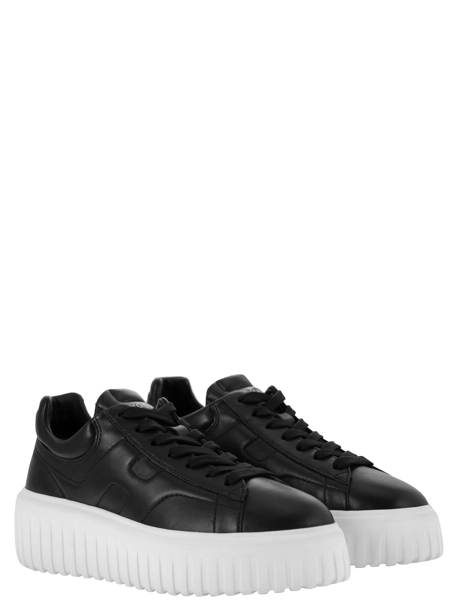 Shop Hogan H-stripes Sneakers In Nappa Leather In Black/white