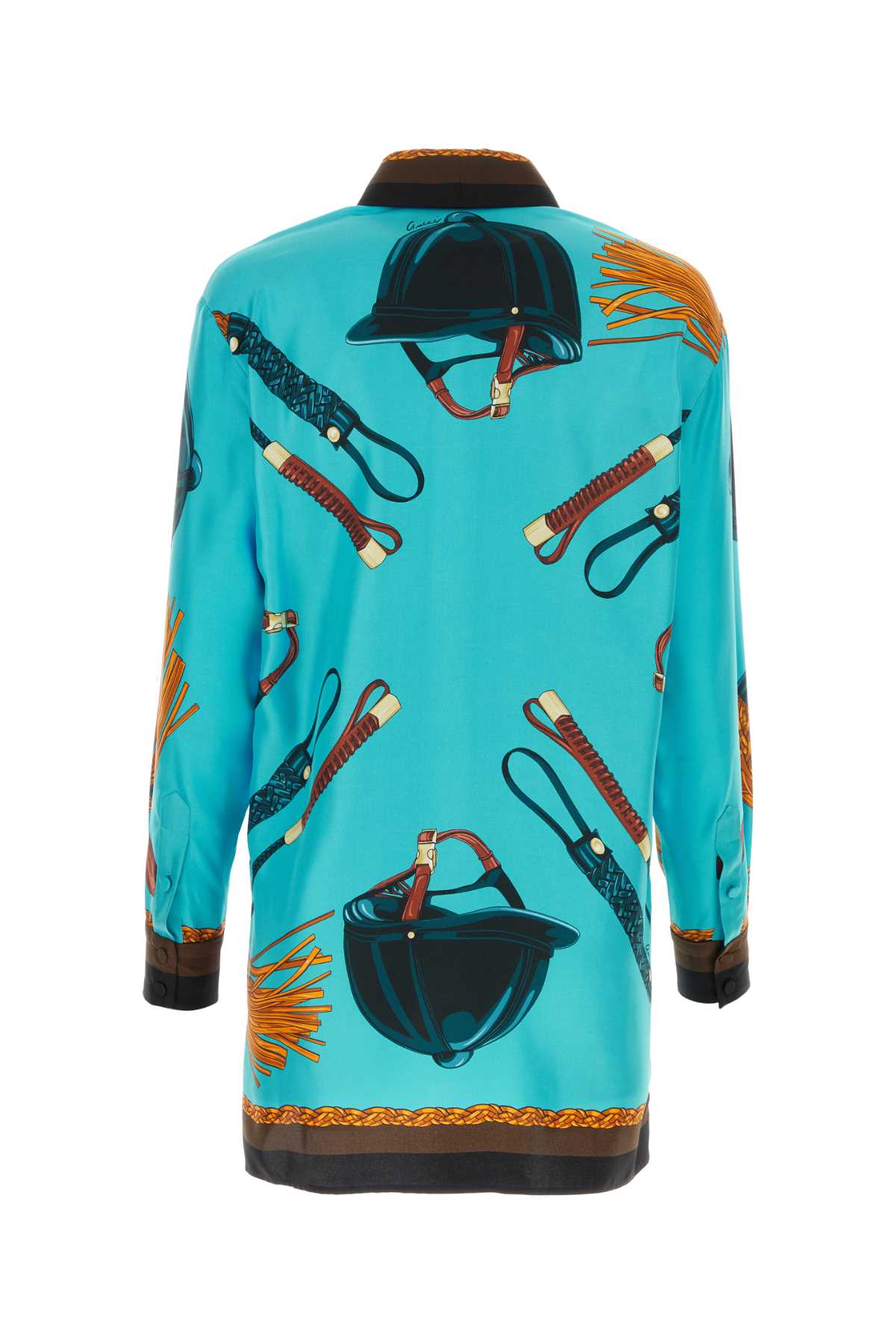 Shop Gucci Printed Twill Shirt In Turquoisebrownmc
