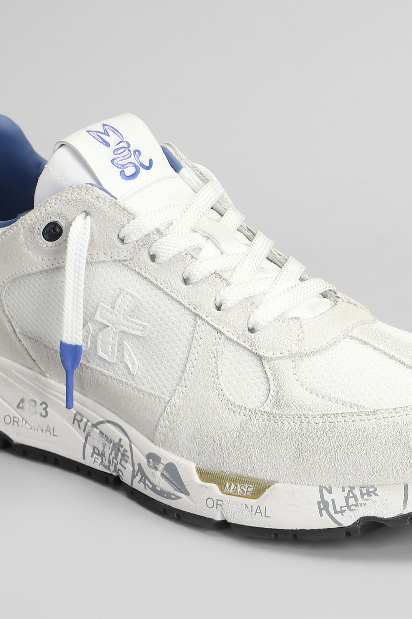 Premiata Mase Sneakers In White Suede And Fabric In White