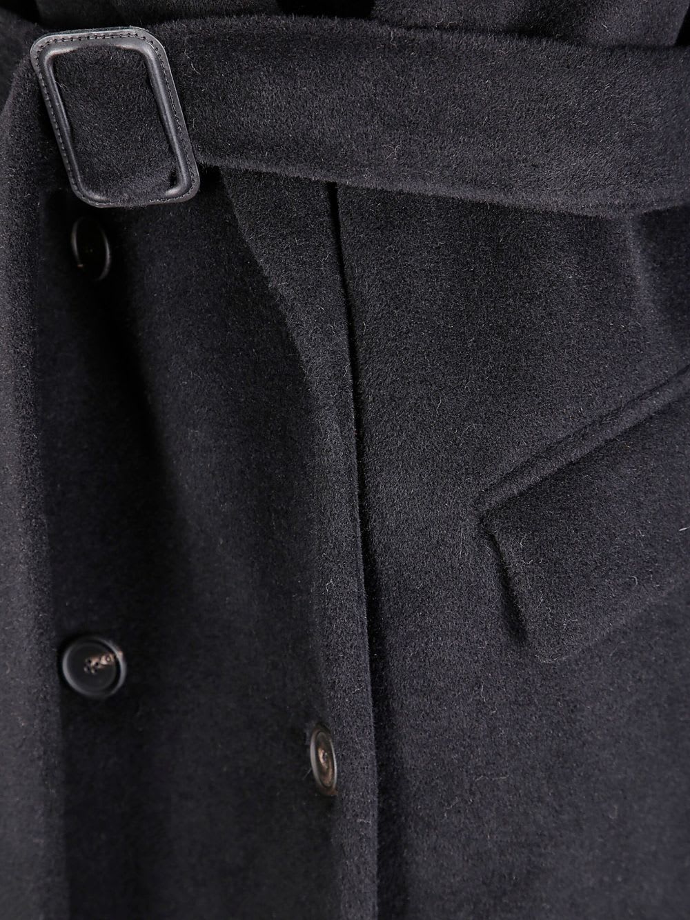 Tagliatore Long Belted Double-breasted Wool Coat In Black