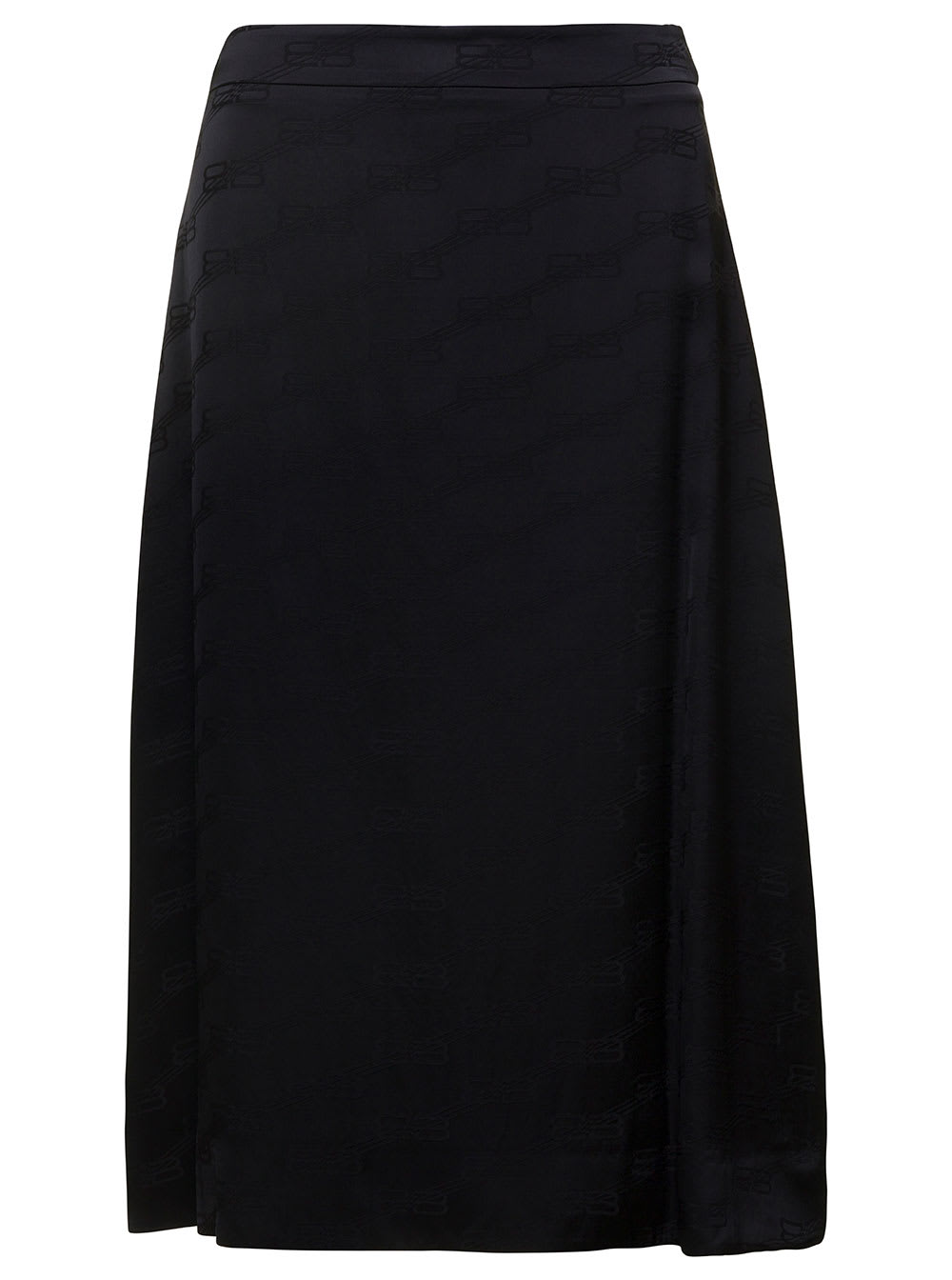 BALENCIAGA BLACK A-LINE SKIRT WITH BB MONOGRAM MOTIF ALL-OVER IN VISCOSE WOMAN