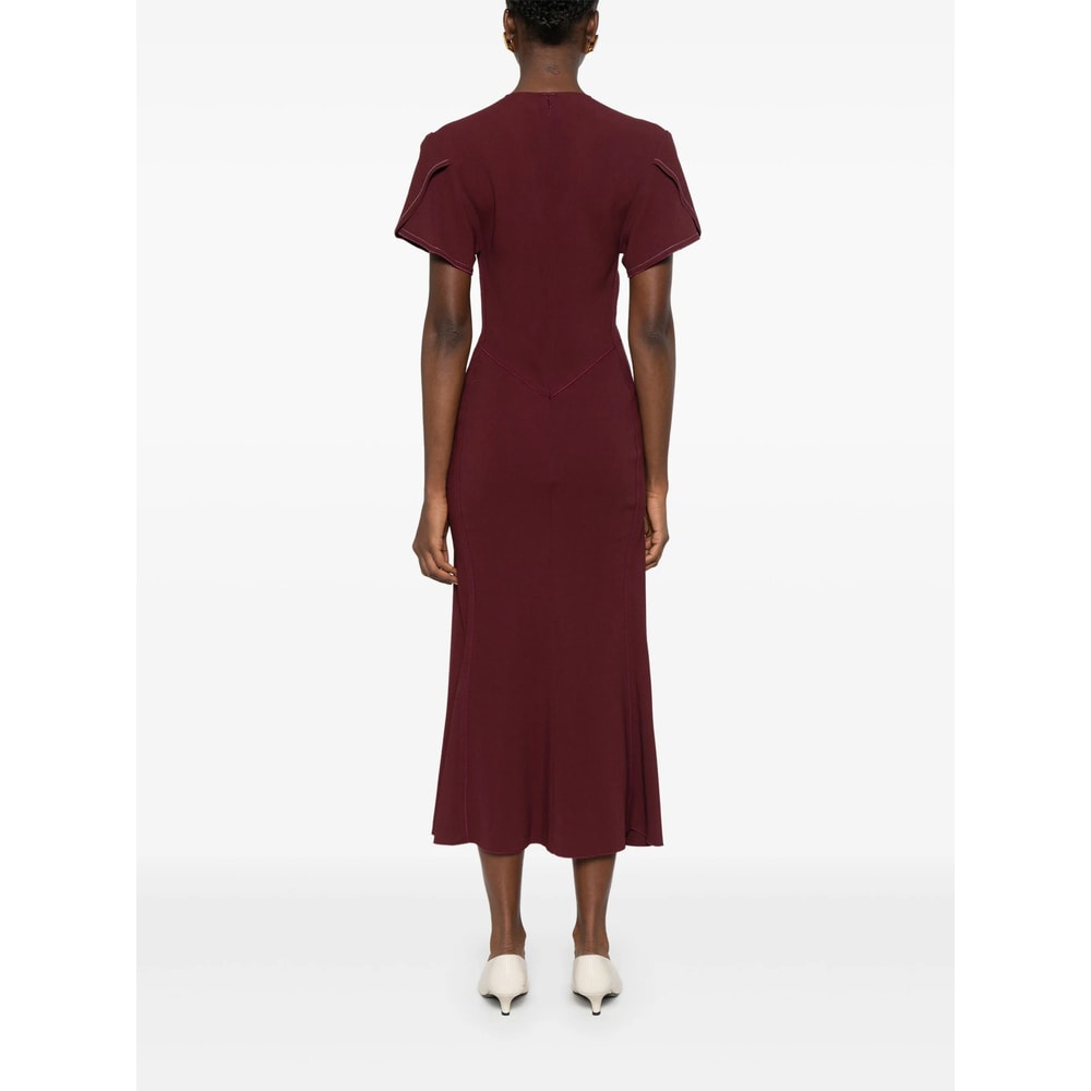 Victoria Beckham Eve Ruffle Midi Dress In Burgundy