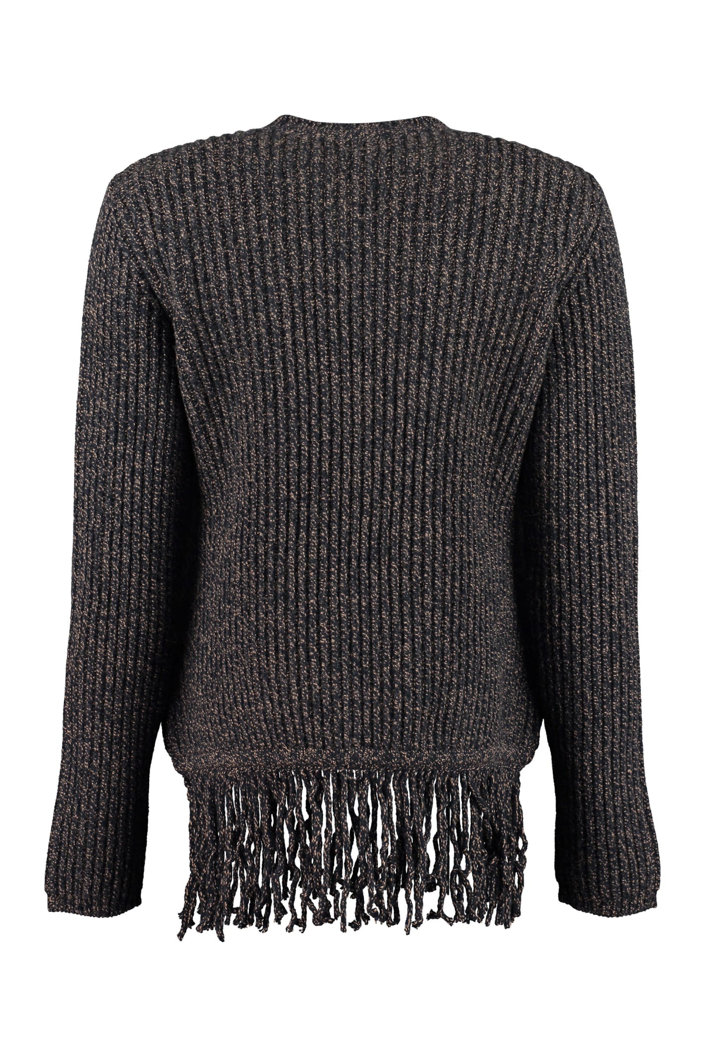 Shop Max Mara Femme Ribbed Sweater With Fringes In Blue