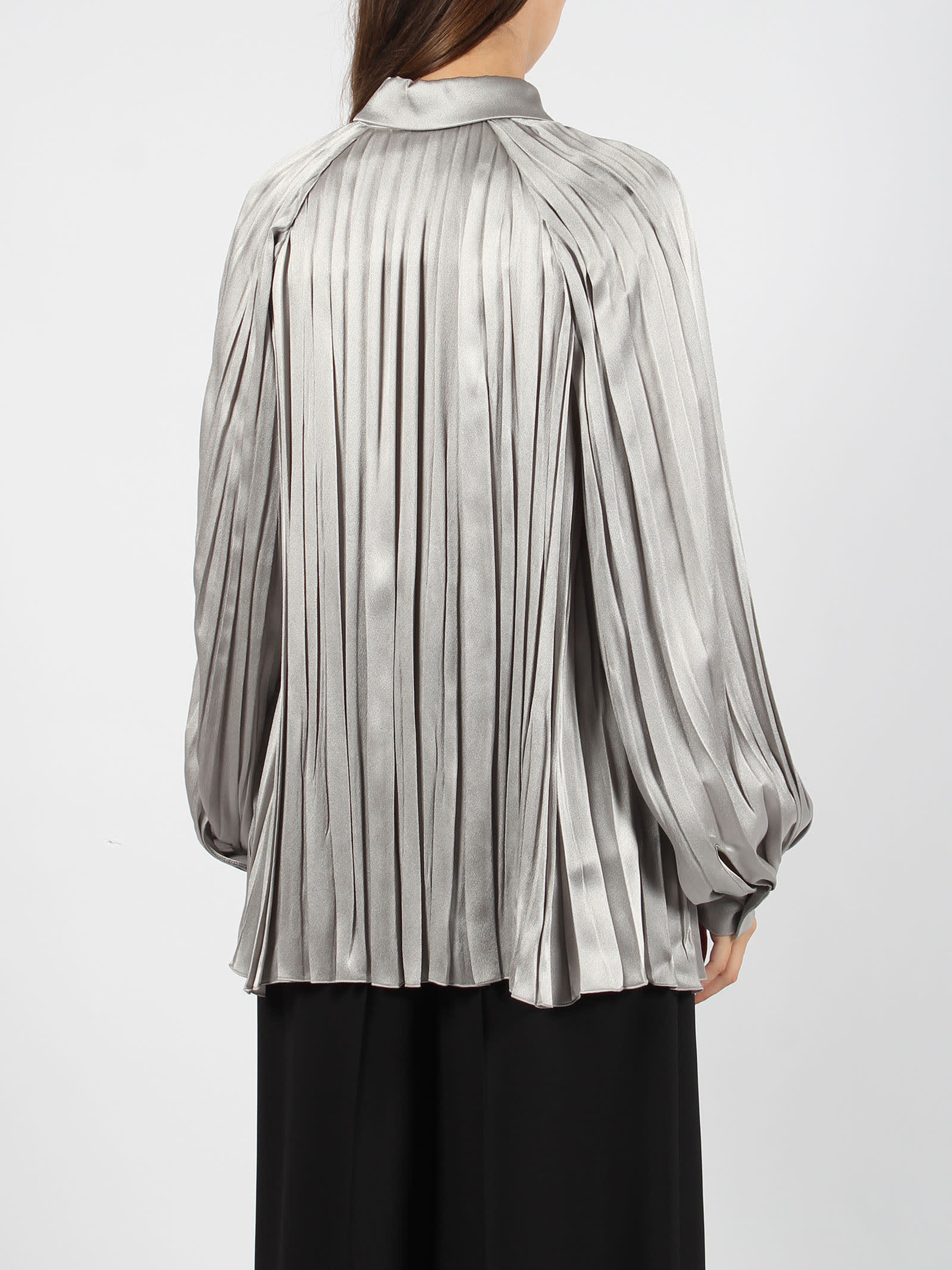 Shop Alberta Ferretti Satin Pleated Shirt In Grey