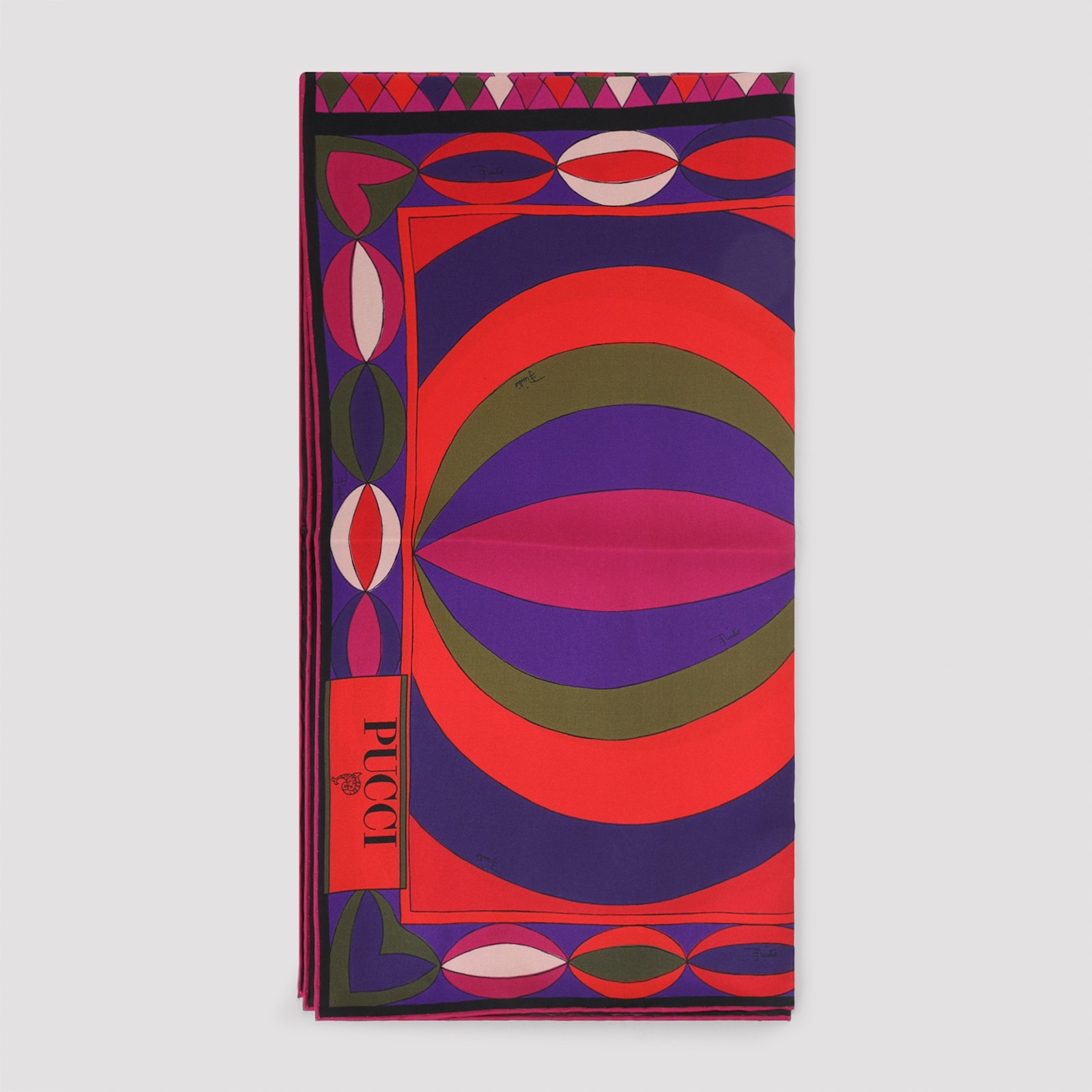 Pucci Square Silk Twill Scarf With Bold Patterns In Red