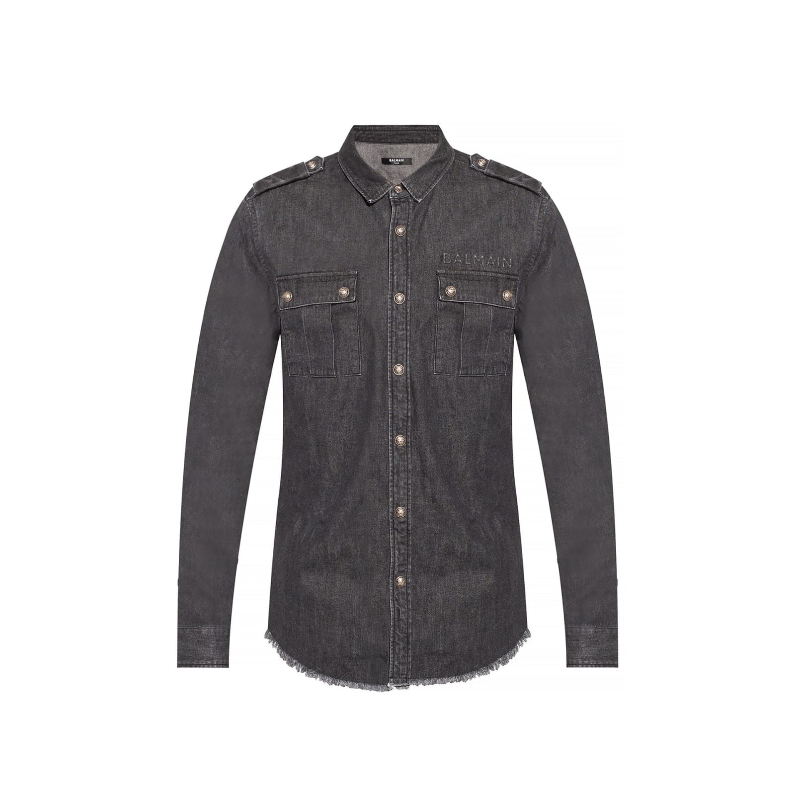 Shop Balmain Cotton Denim Shirt In Black