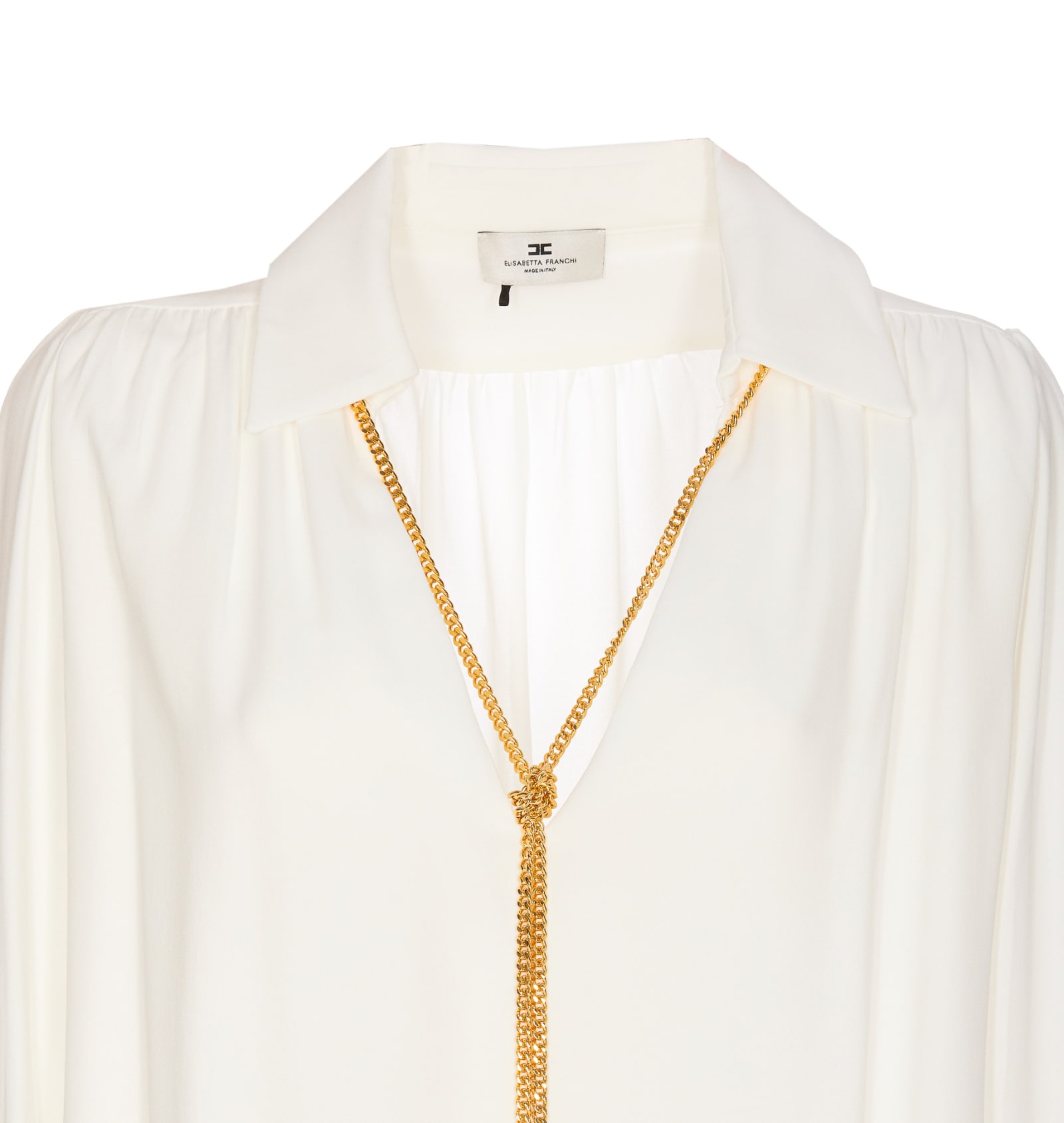 Shop Elisabetta Franchi Georgette Blouse With Charms Necklace In White