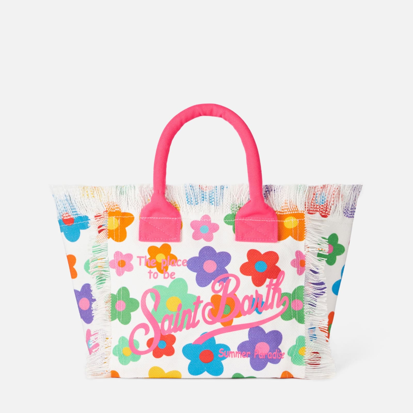 Shop Mc2 Saint Barth Colette Multicolor Cotton Canvas Handbag With Flowers Print In White