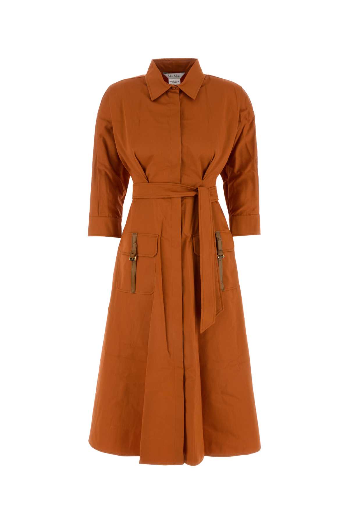 Shop Max Mara Orange Stretch Poplin Sibari Shirt Dress In Terra