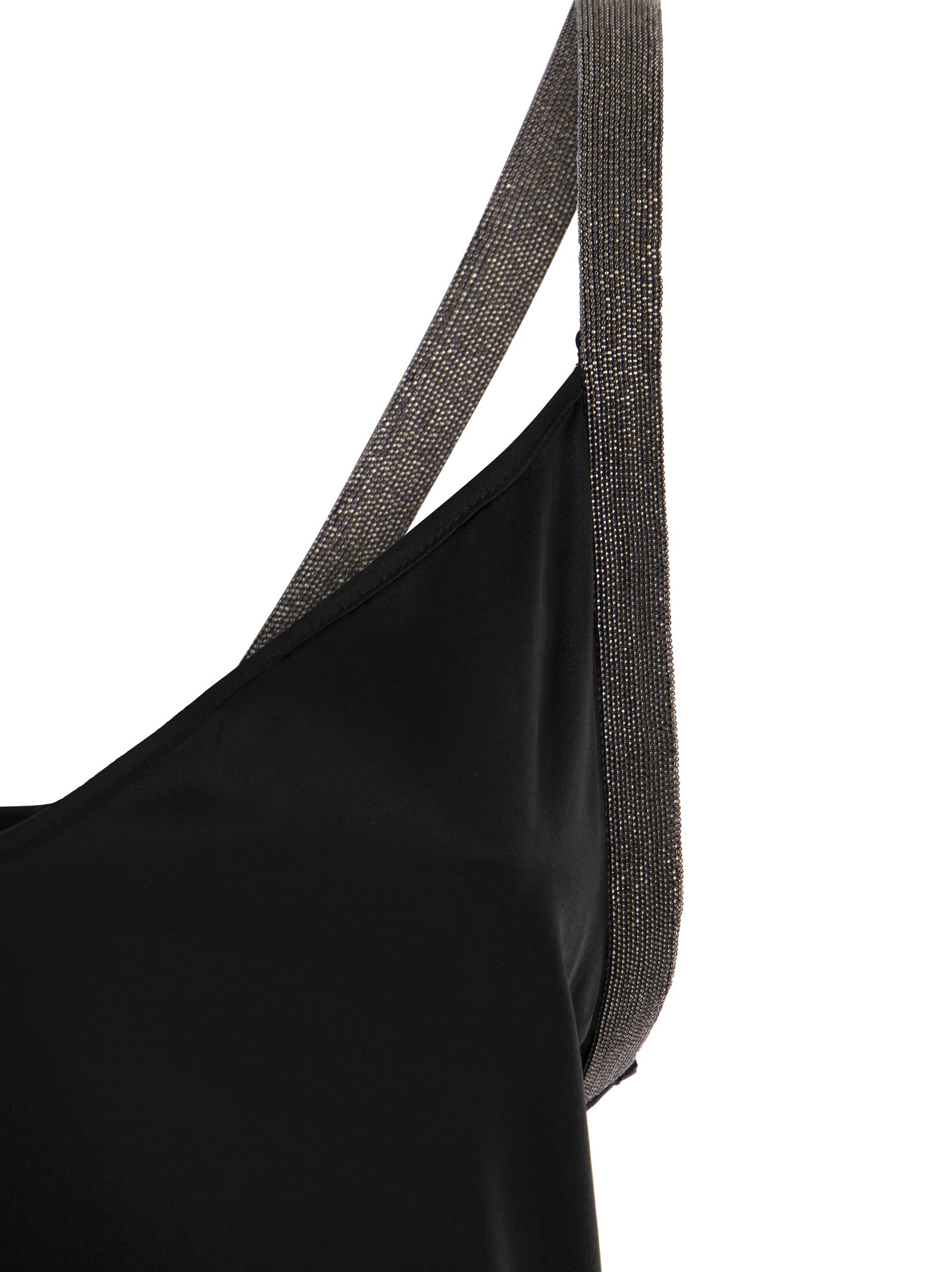 Shop Fabiana Filippi Silk Top With Jewelled Straps In Black