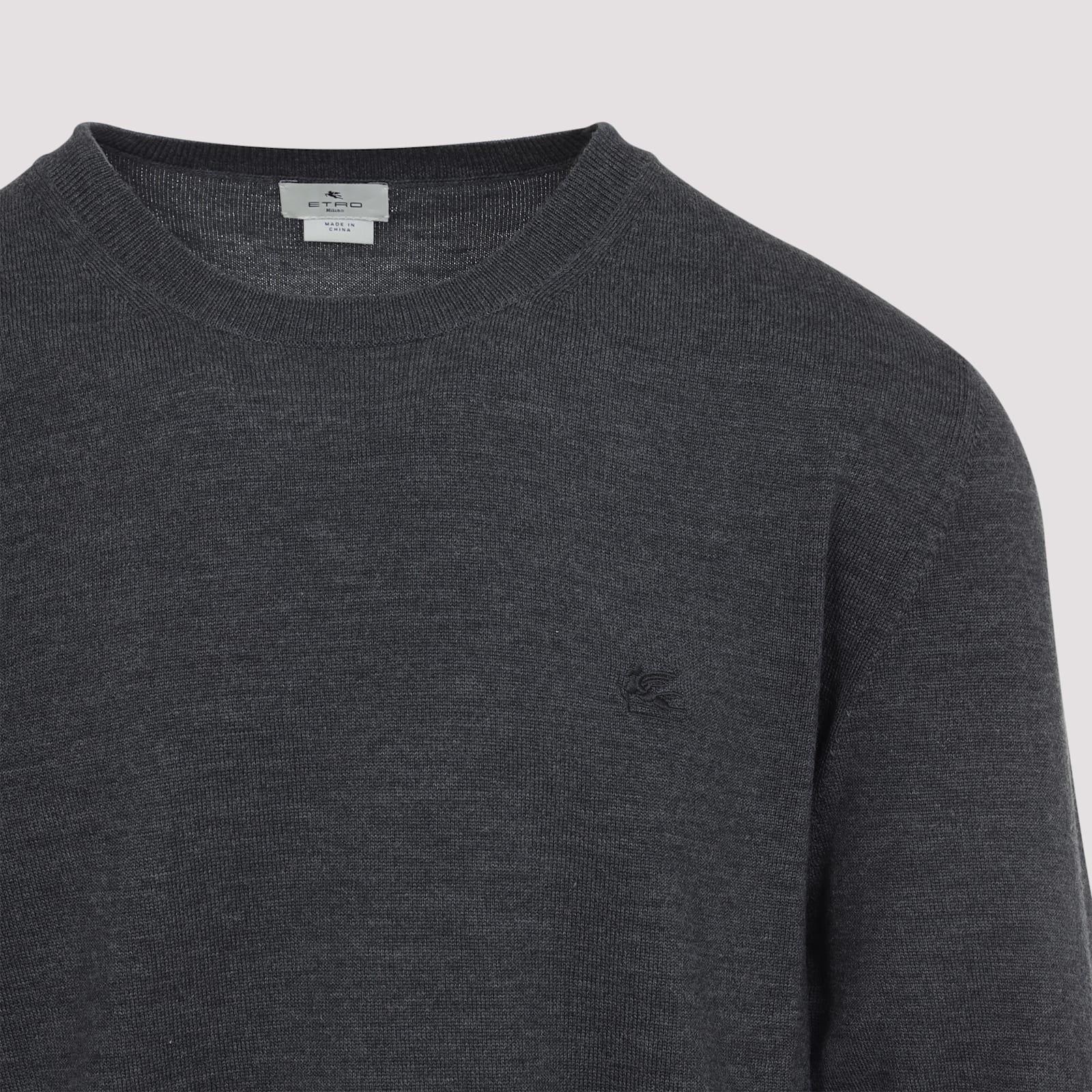 Etro Pegaso-embroidered Wool Sweater In Gray