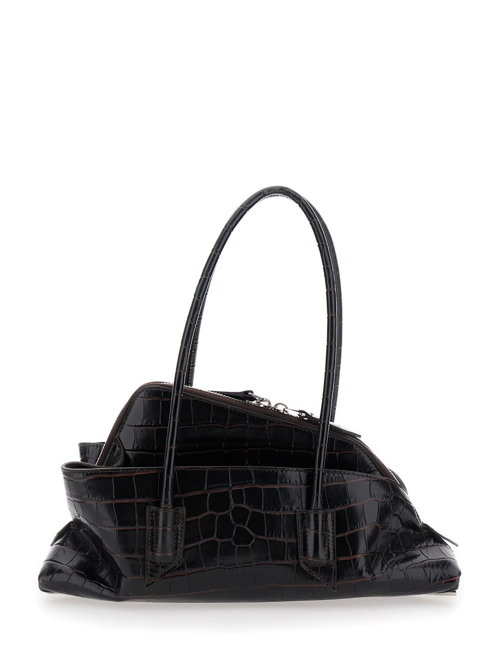 passeggiata Brown Small Shoulder Bag With Asymmetrical Design And Two Top Handles In Leather Woman