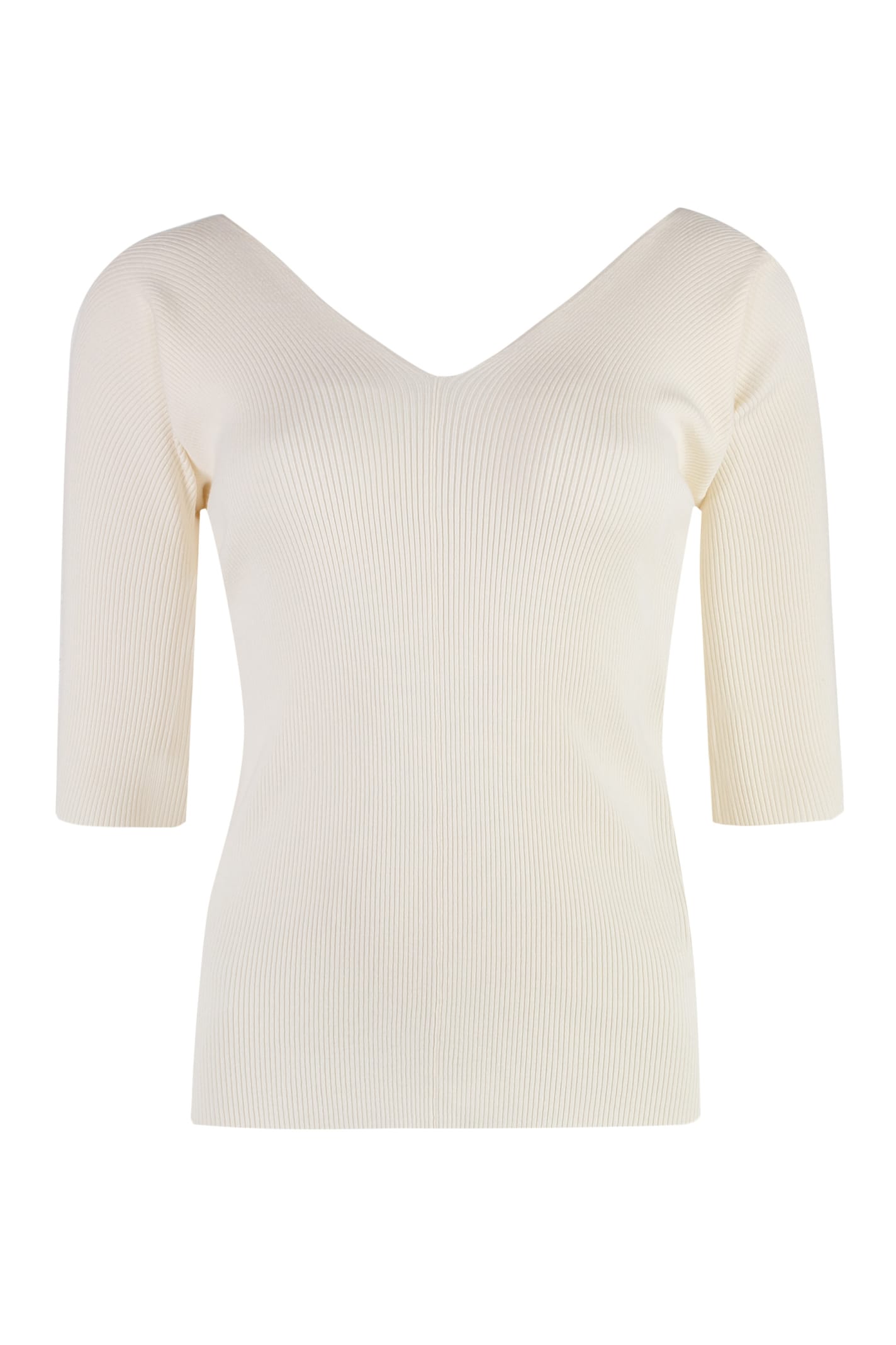 Weekend Max Mara Stretch-linen V-neck T-shirt In Ecru
