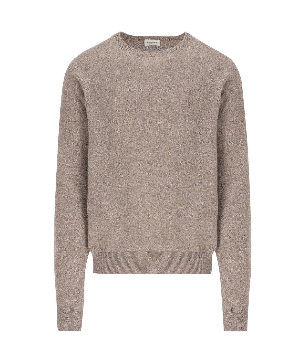 Shop Saint Laurent Cassandre Crewneck Jumper In Taupe