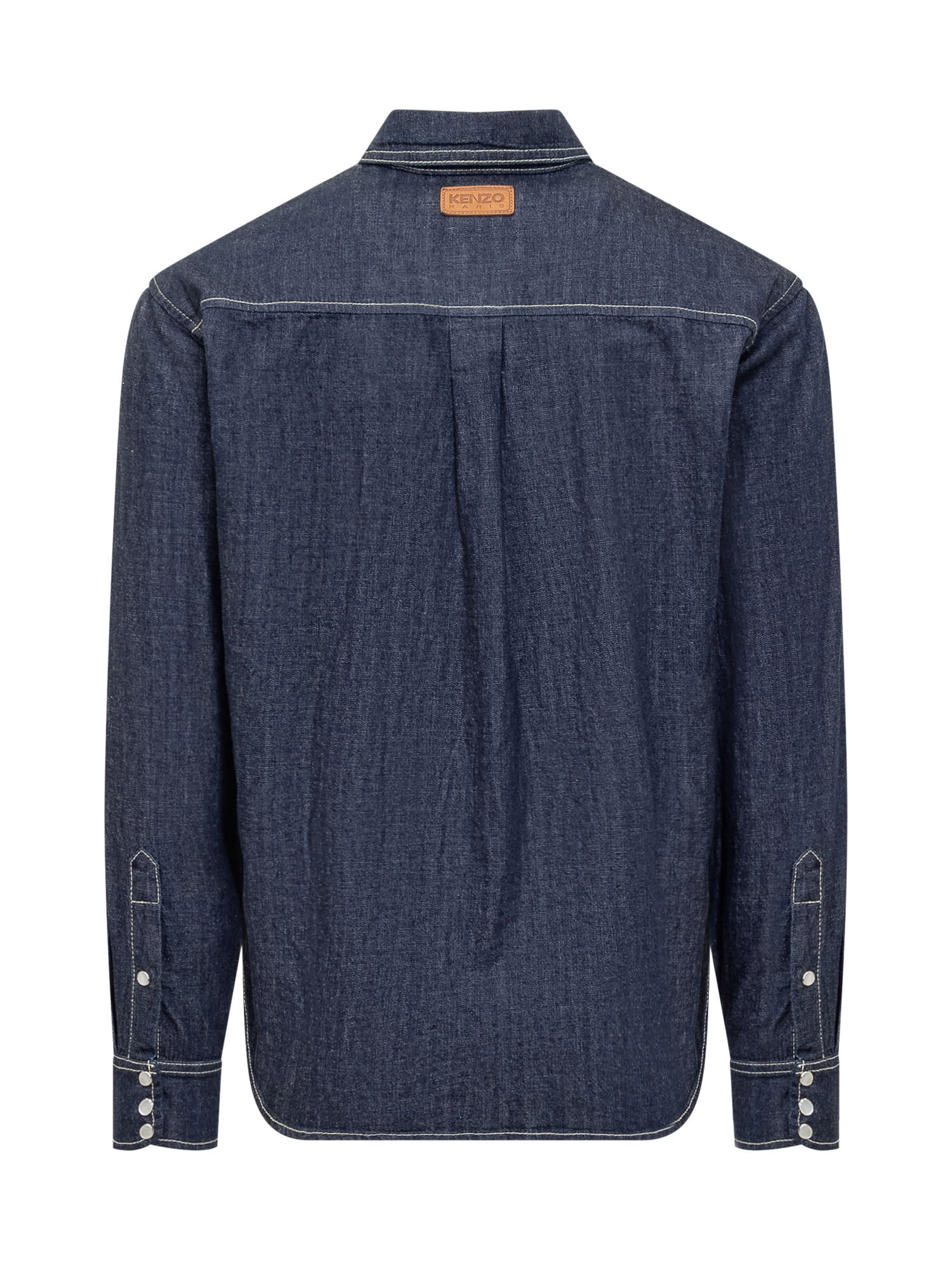 Shop Kenzo Shirt With Logo In Rinse Blue Denim