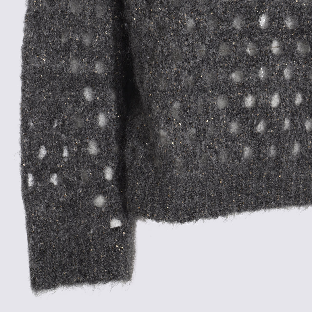 Brunello Cucinelli Metallic Crewneck Knitwear Sheer Texture In Gray