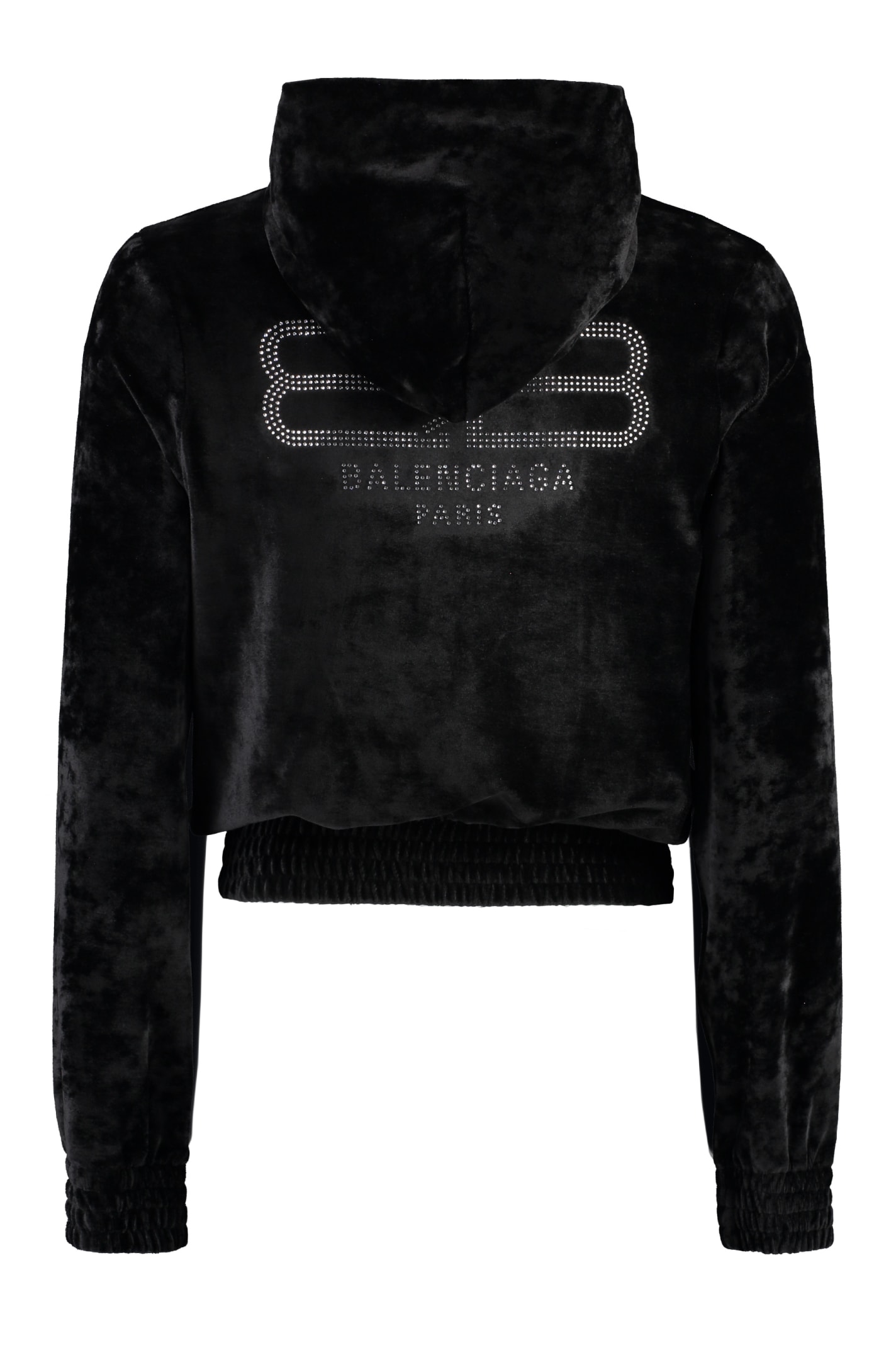 Shop Balenciaga Velvet Full Zip Hoodie In Black
