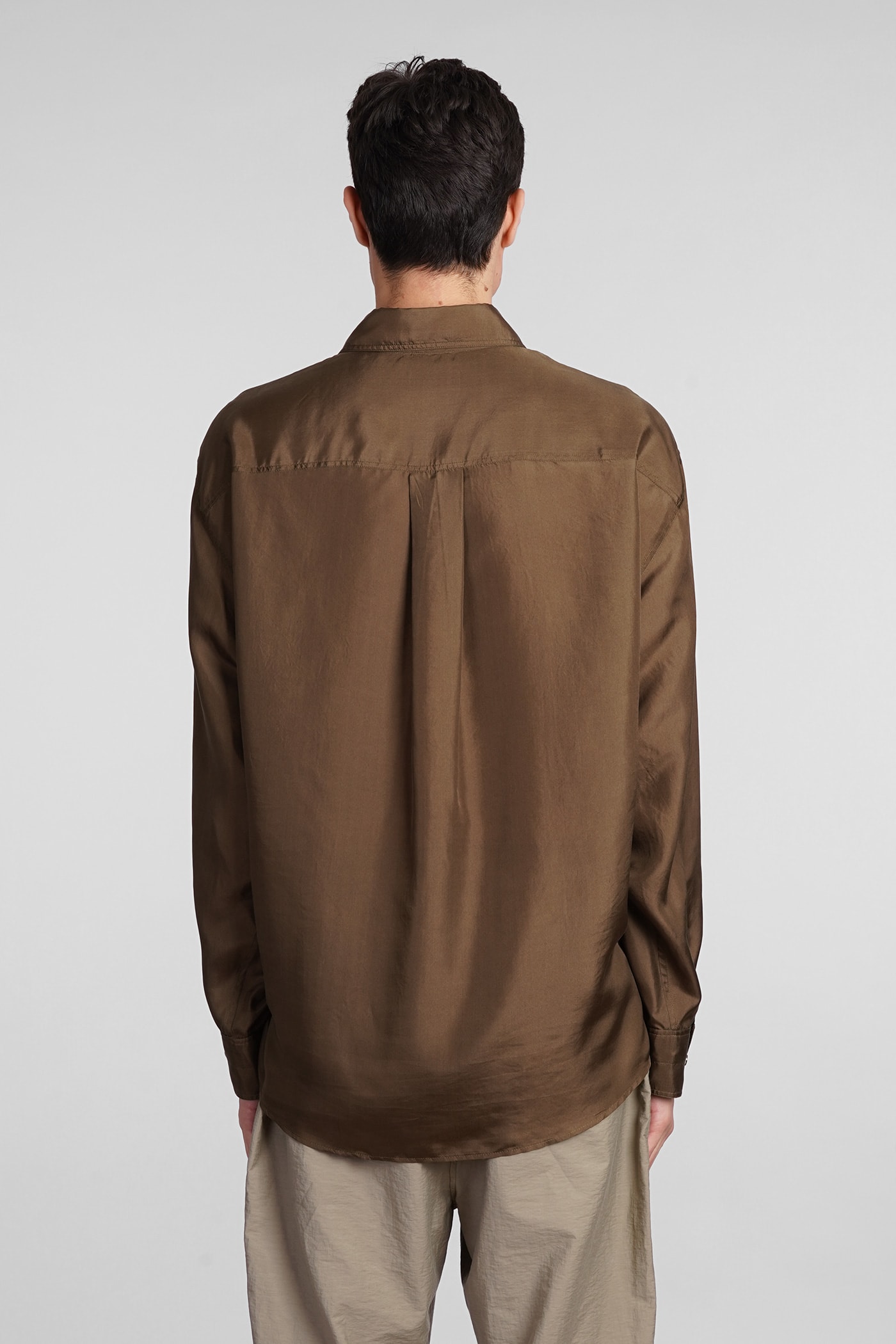 Shop Lemaire Shirt In Brown Silk In Dark Tobacco