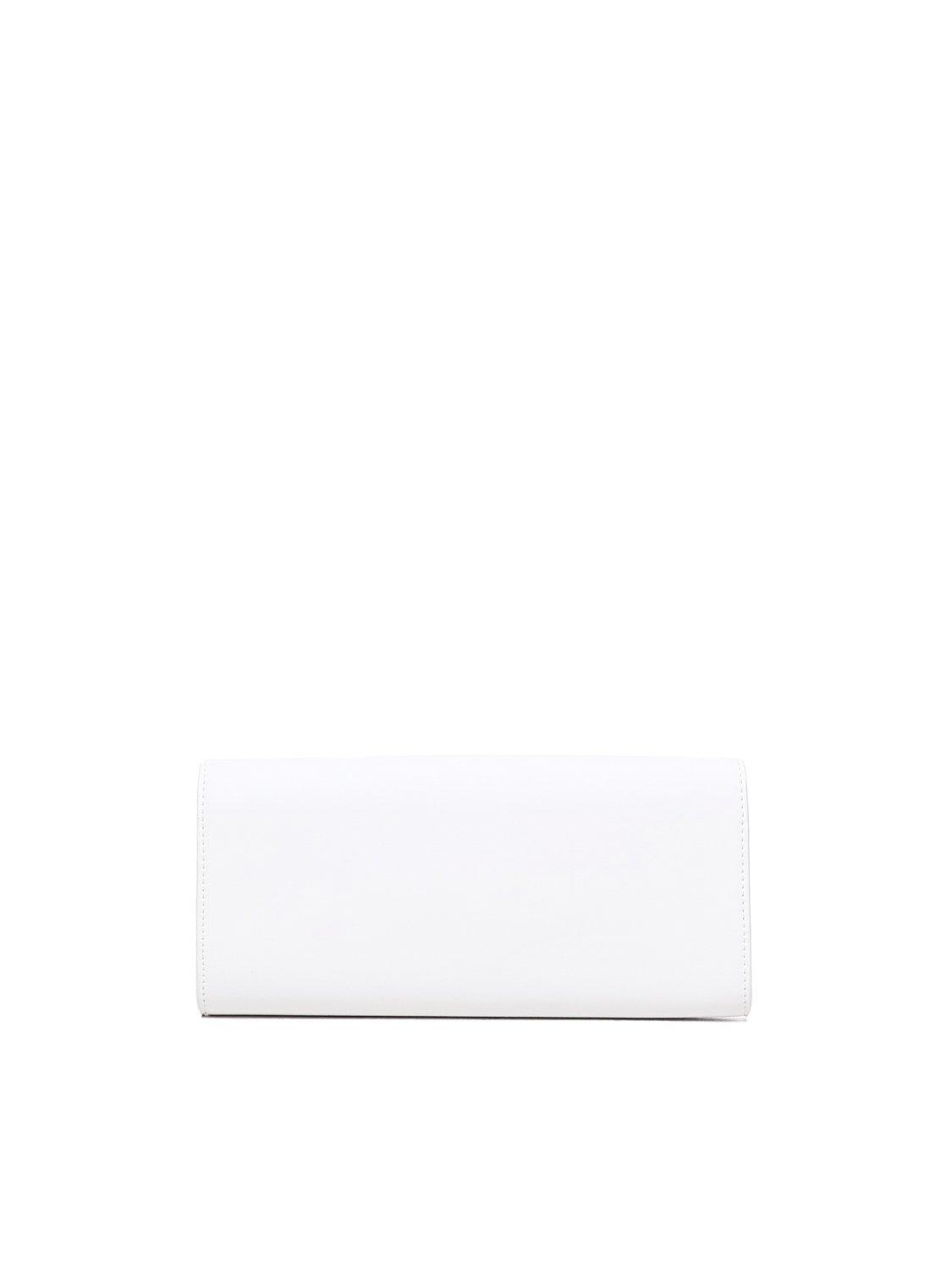 Shop Moschino Logo-lettering Chain-linked Clutch Bag In Bianco