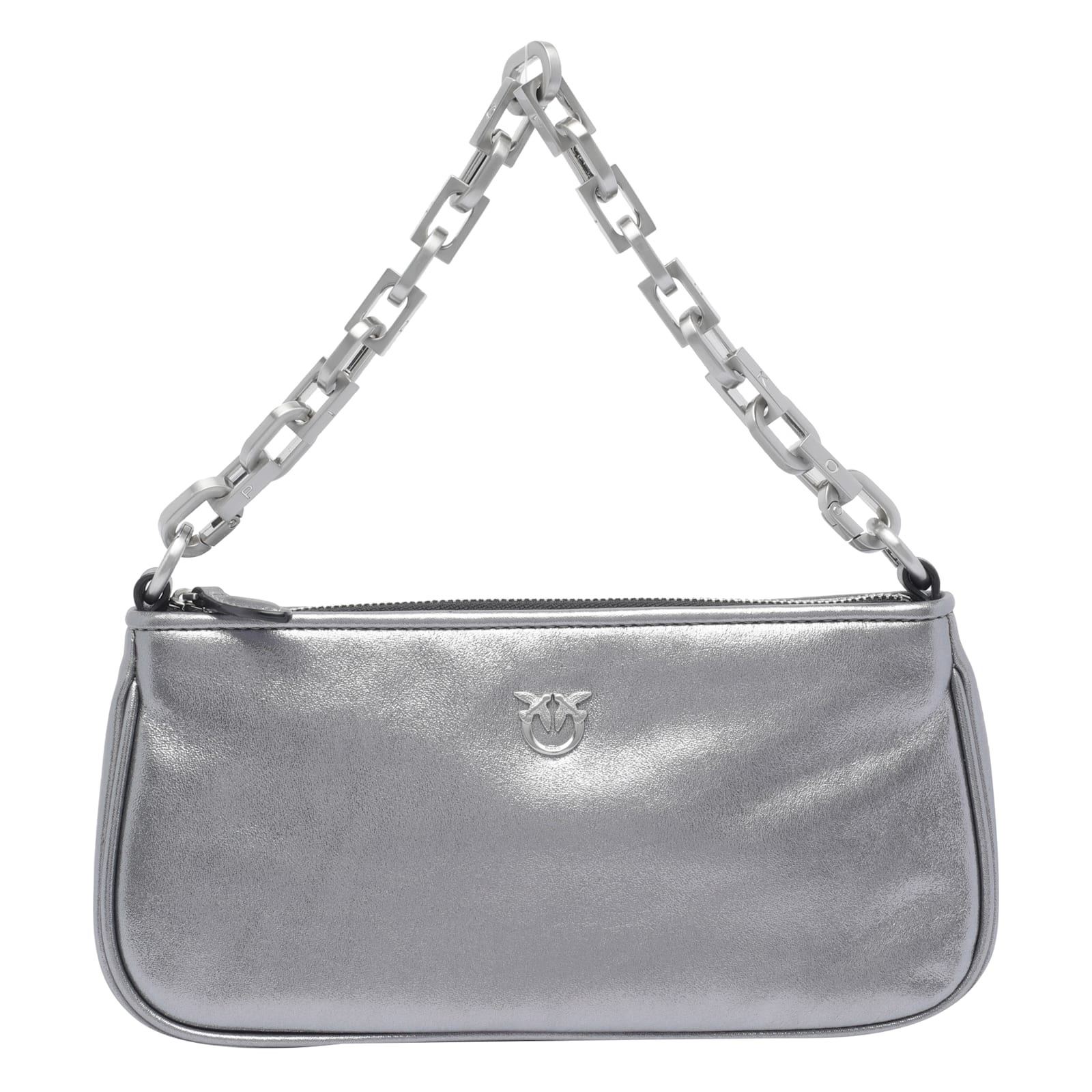 Pinko Mini Half Baguette Bag In Silver