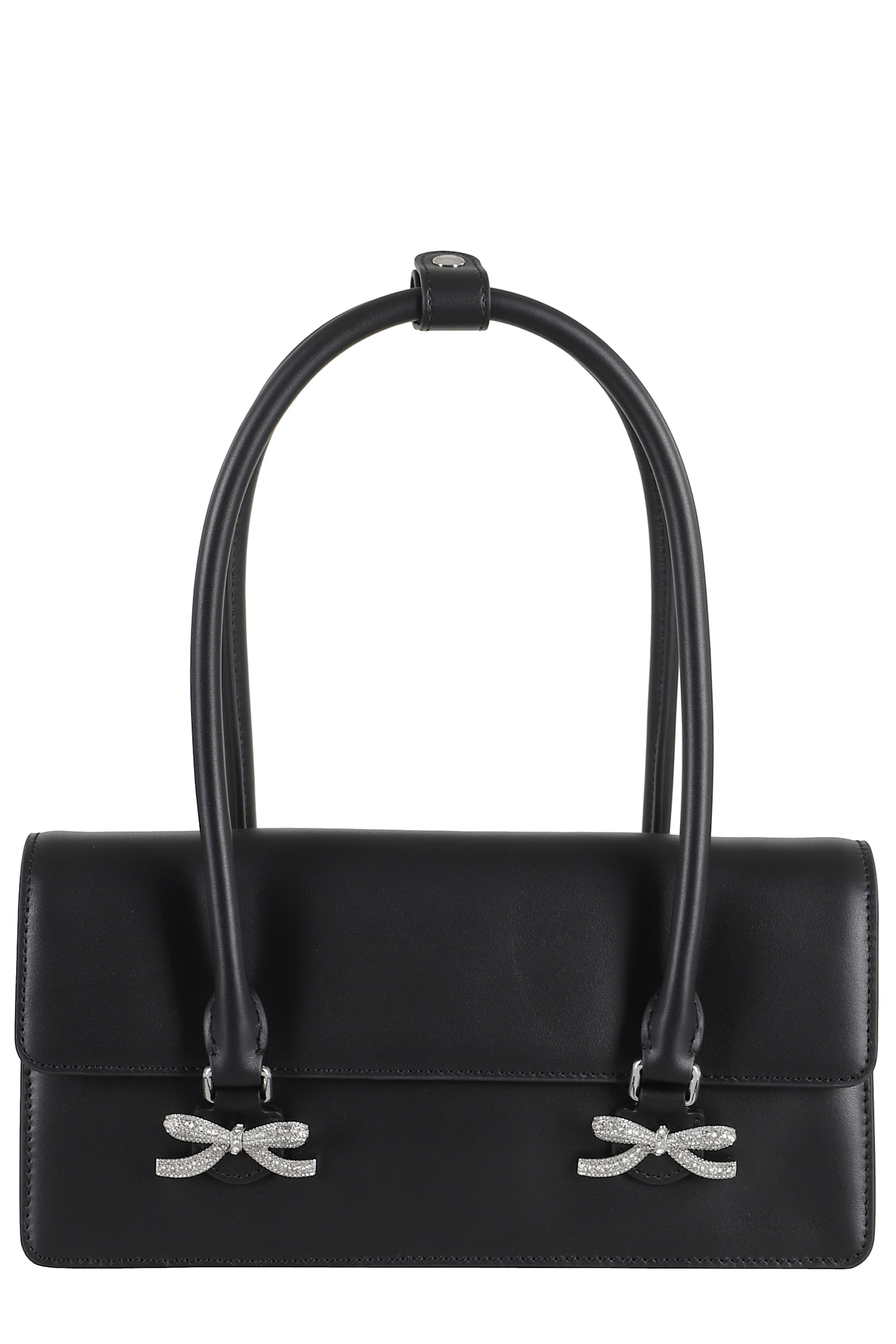 Self-portrait Rectangular Handbag With Silver Bow Embellishments In Black