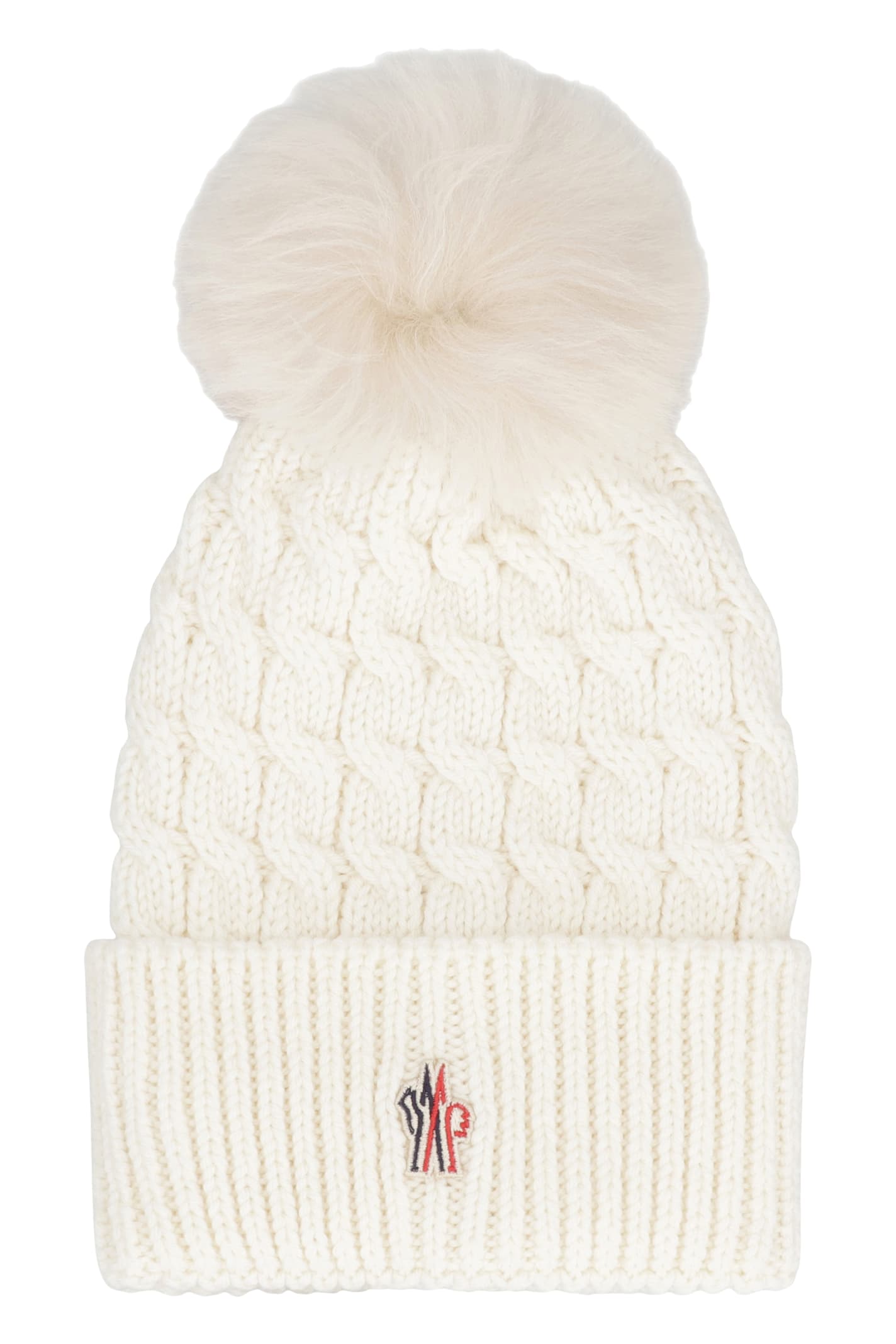 Moncler Ivory Virgin Wool Hat With Pompom In White