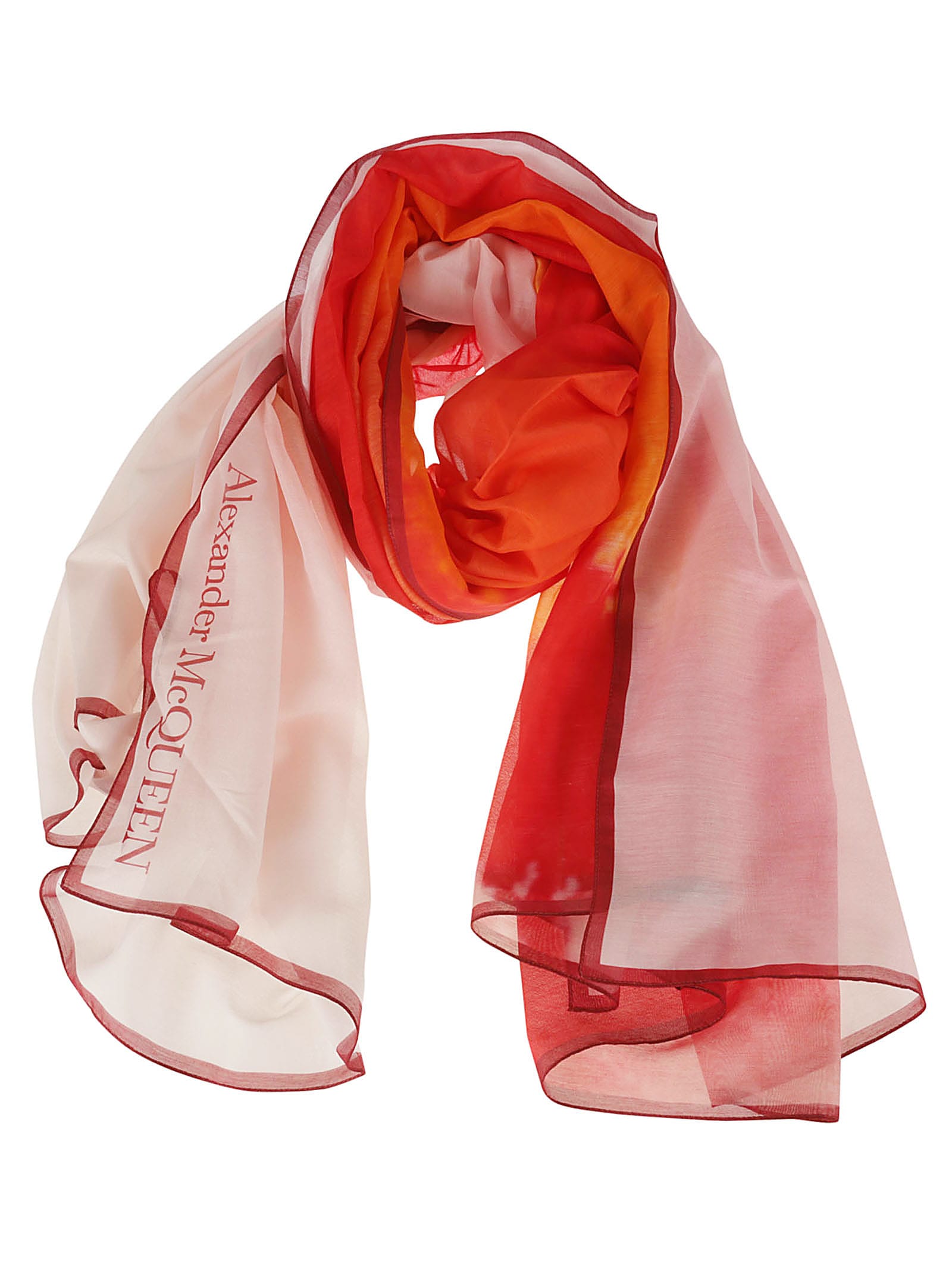 Shop Alexander Mcqueen Logo Print Scarf In Pink/amber