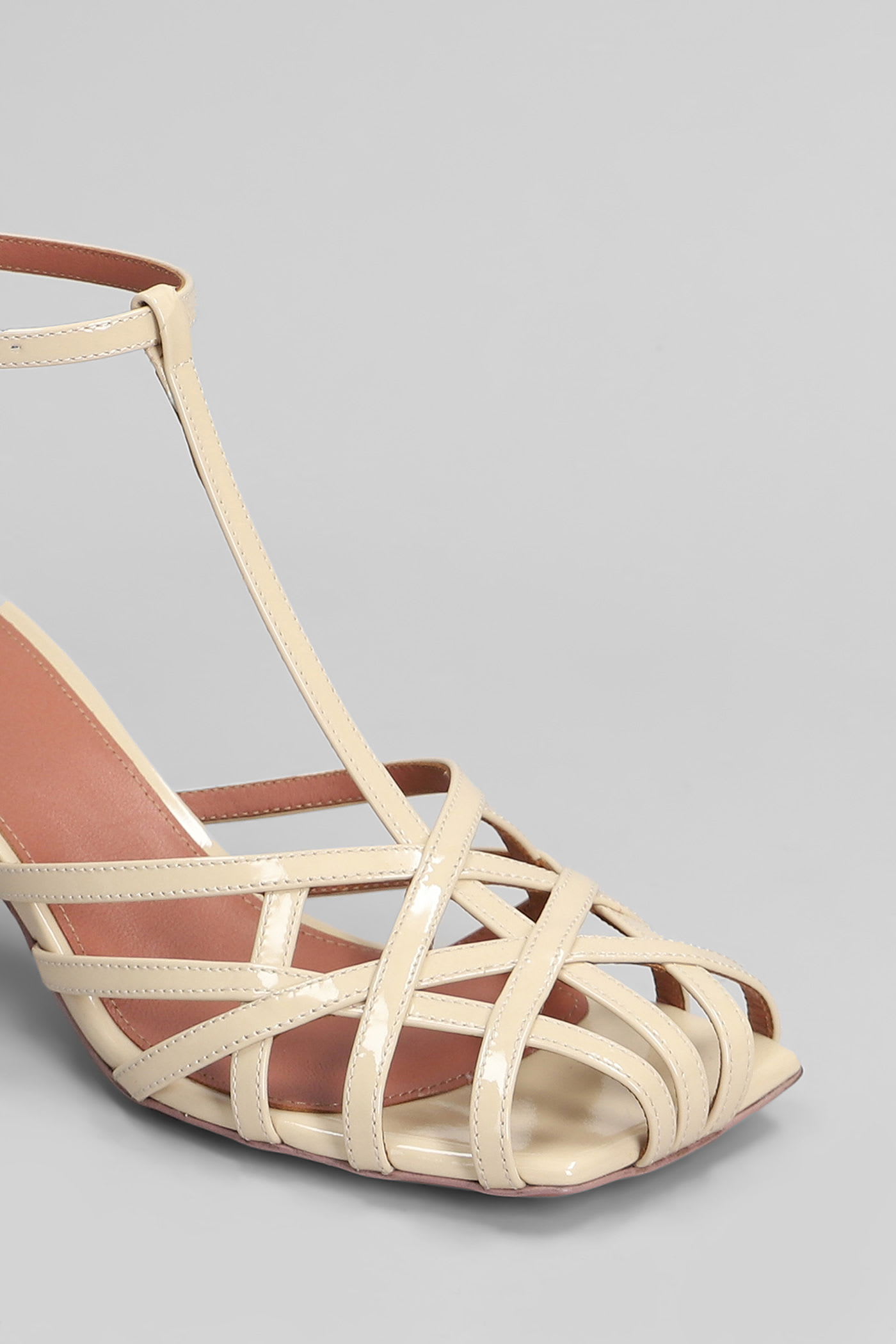 Aldo Castagna Manila Sandals In Powder Patent Leather In Brown