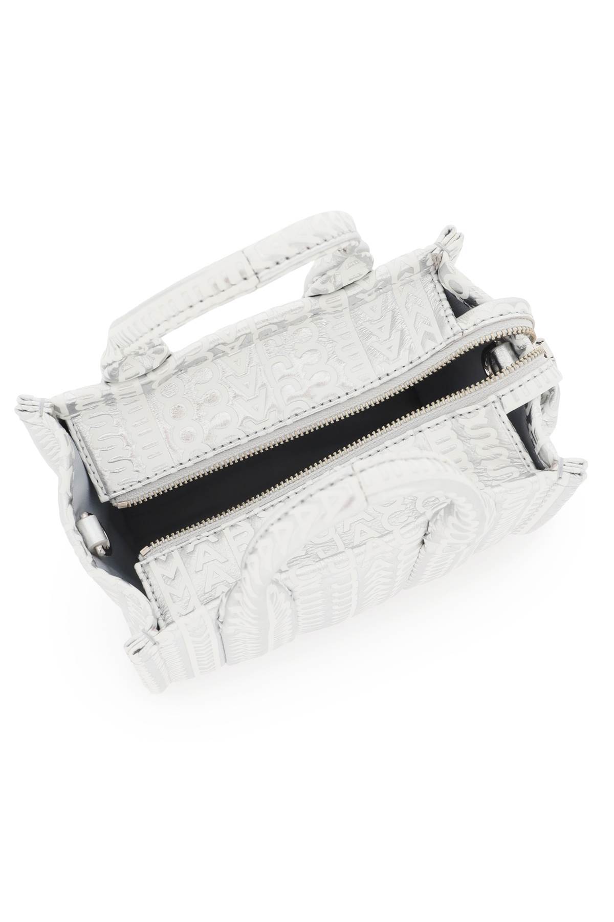 Shop Marc Jacobs The Monogram Metallic Mini Tote Bag In Silver/bright White