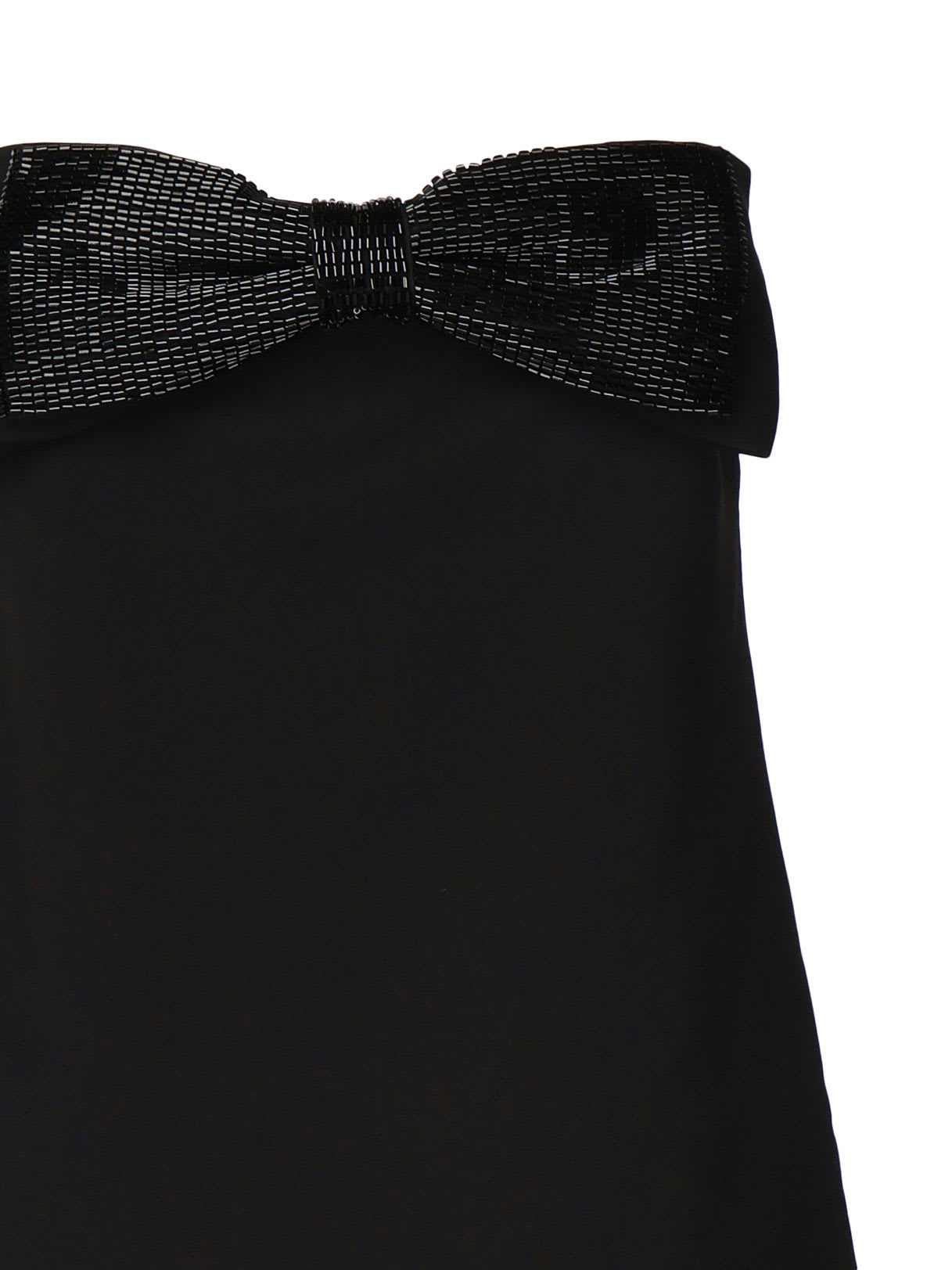 Self-portrait Black Sleeveless Mini Dress With Bandeau And Beaded Oversize Bow In Tech Fabric Woman In Black